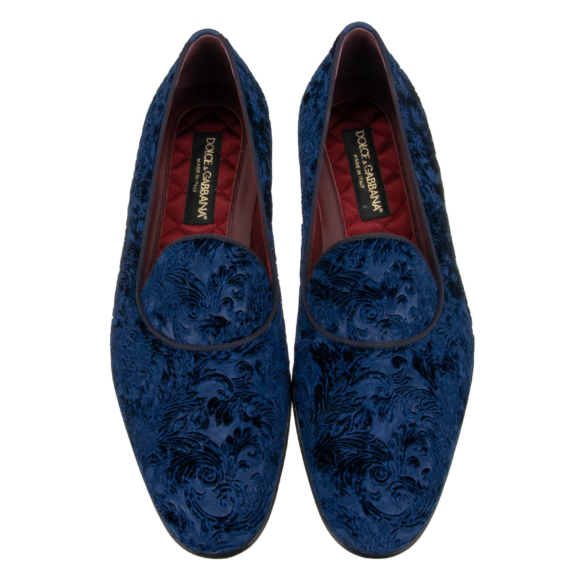 Barock Samt Mokassins Schuhe VASARI mit DG Gold Metall Logo in Blau von DOLCE & GABBANA