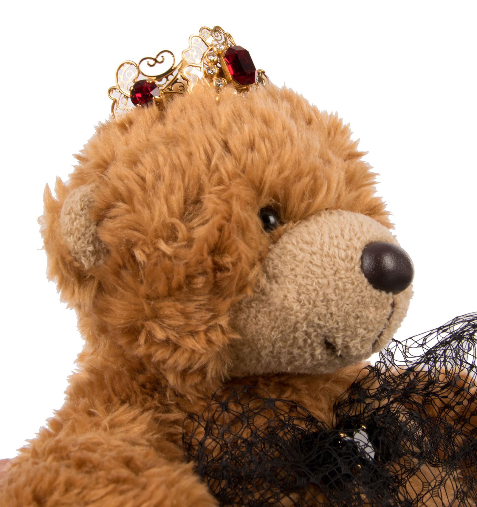 Bär Spielzeug Haarreif mit Spitze Schleife, filigrane Krone und Kristallen in Gold und Braun von DOLCE & GABBANA