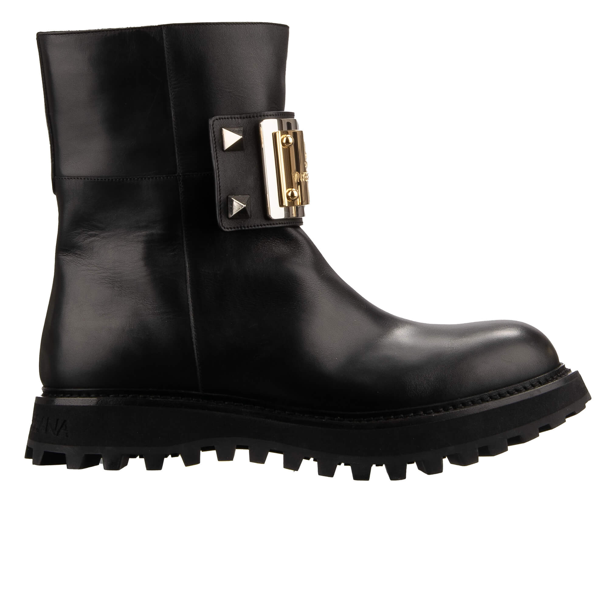 Leder Stiefel BERNINI mit DG Metall Gold Logo in Schwarz von DOLCE & GABBANA