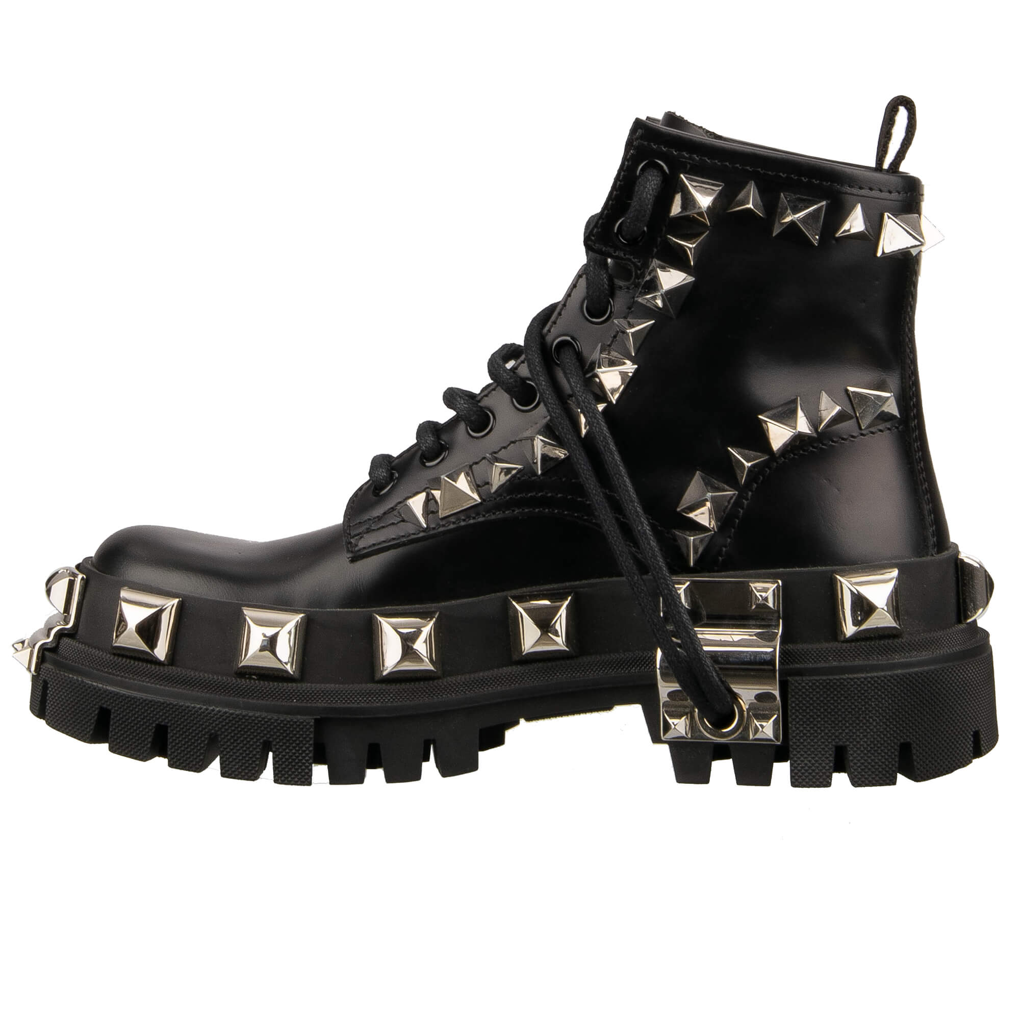 Leder Plateau Combat / Biker Stiefel mit überall verteilten Nieten in Schwarz von DOLCE & GABBANA
