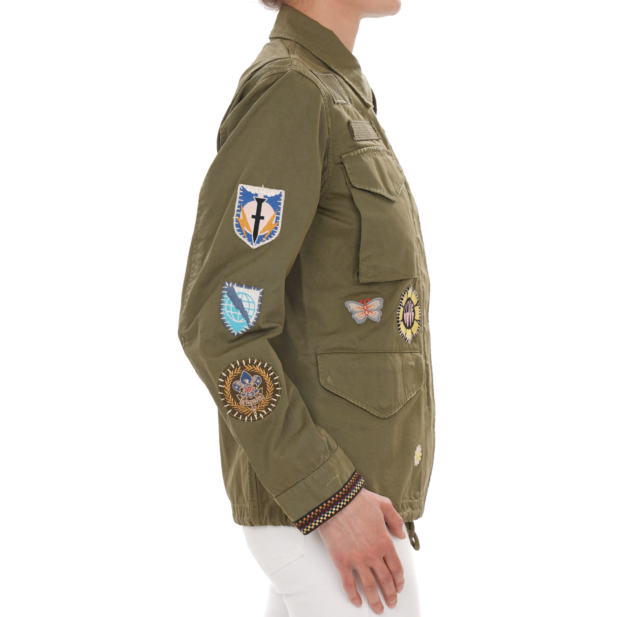 Jacke mit SISTERS LOVE Blumen Stickerei und Taschen in Khaki von AMIRI