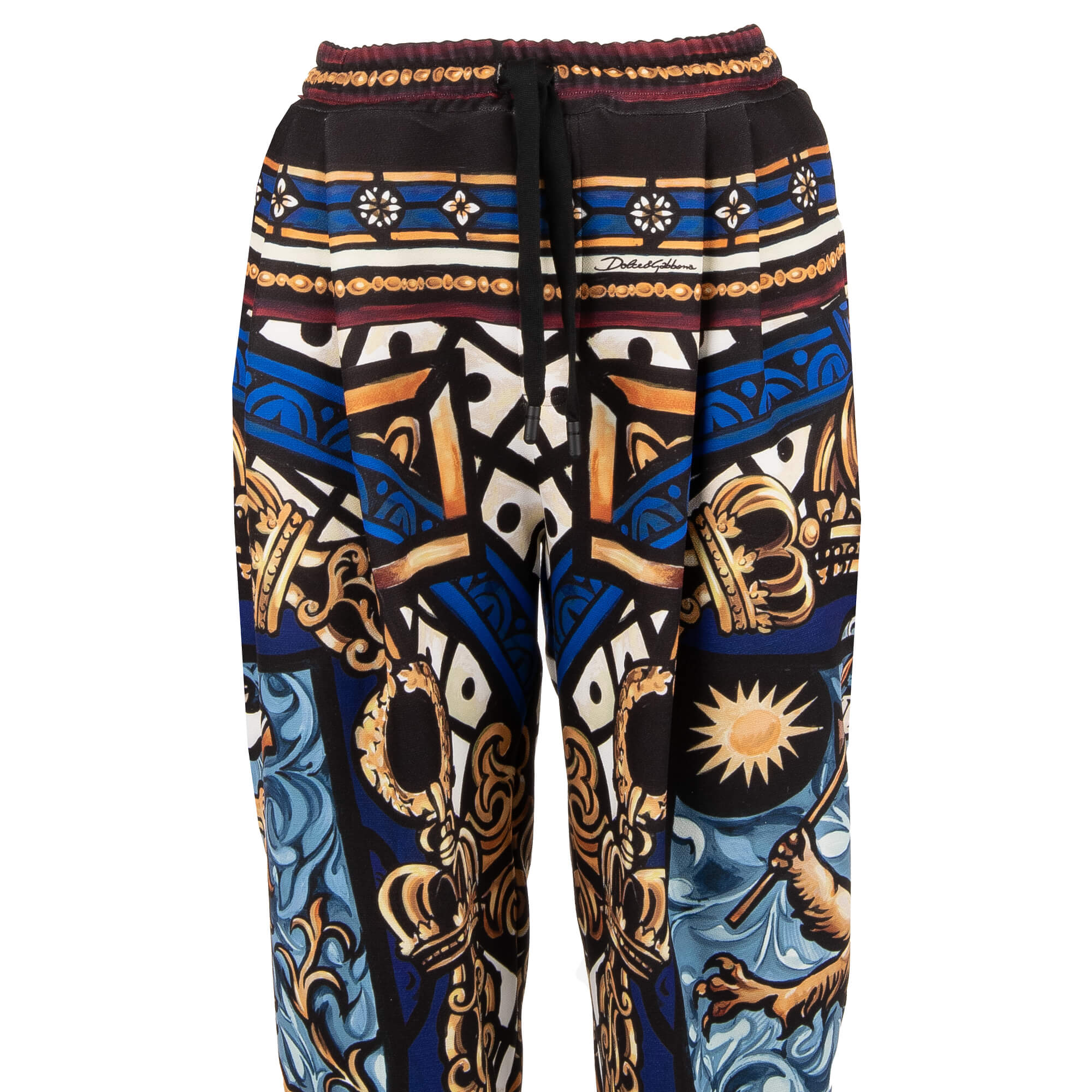 Weit geschnittene Trainingshose / Hose mit Royal King Wappen und Logo Print und elastischer Taille von DOLCE & GABBANA 