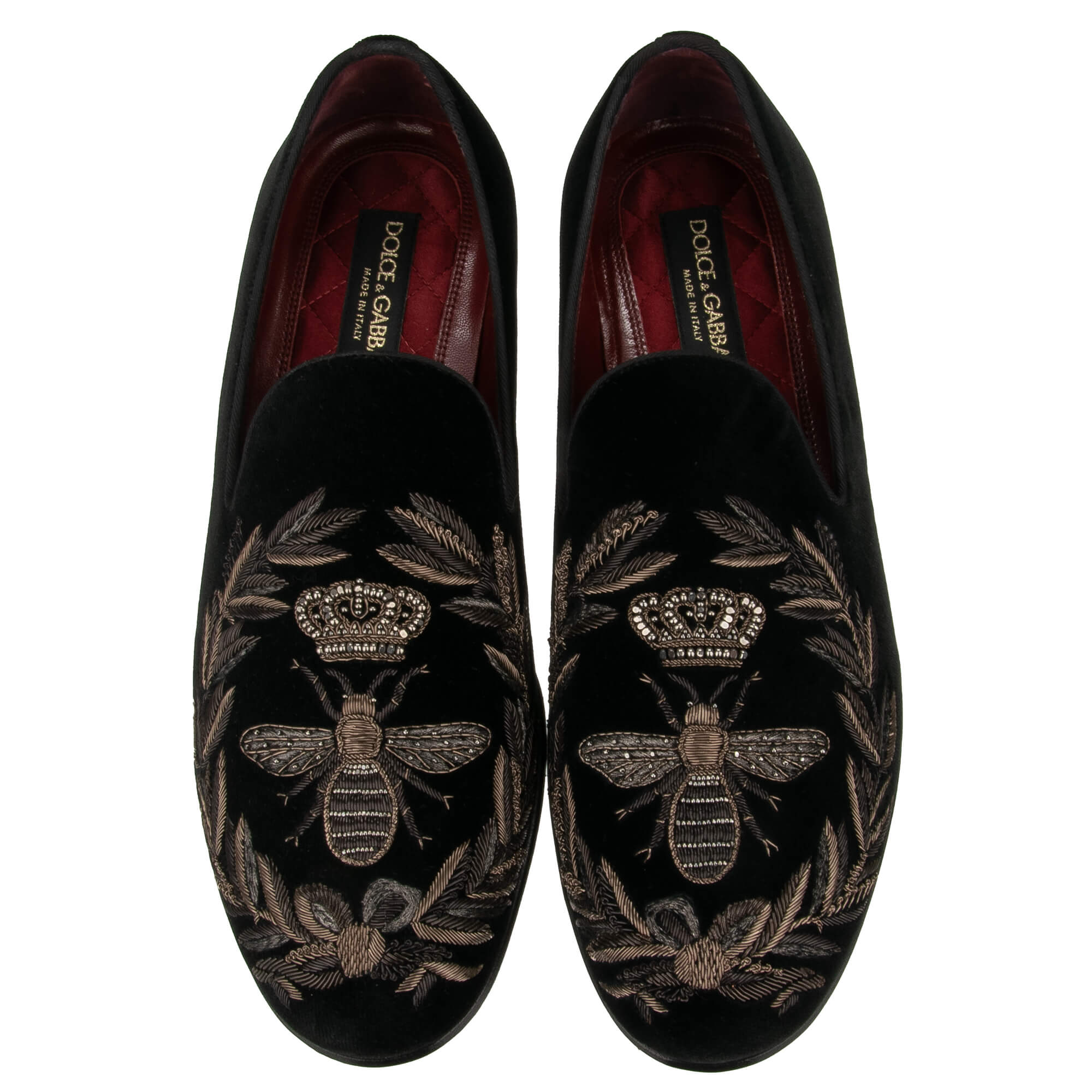 Loafer MILANO aus Samt mit Napoleon Biene, Krone ind Blätter Stickerei in Schwarz von DOLCE & GABBANA