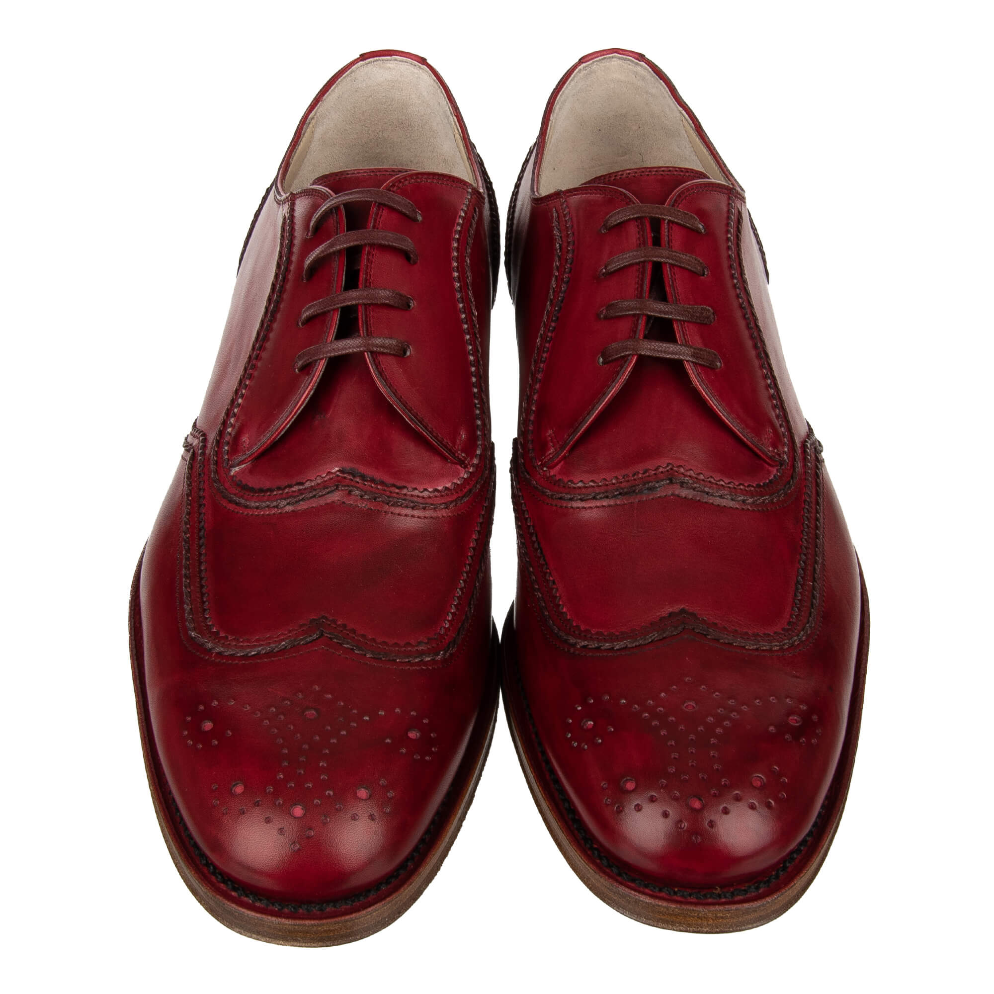 Leather derby shoes ROMA with DG Goodyear sole and hand-painted in red by DOLCE & GABBANA SARTORIA