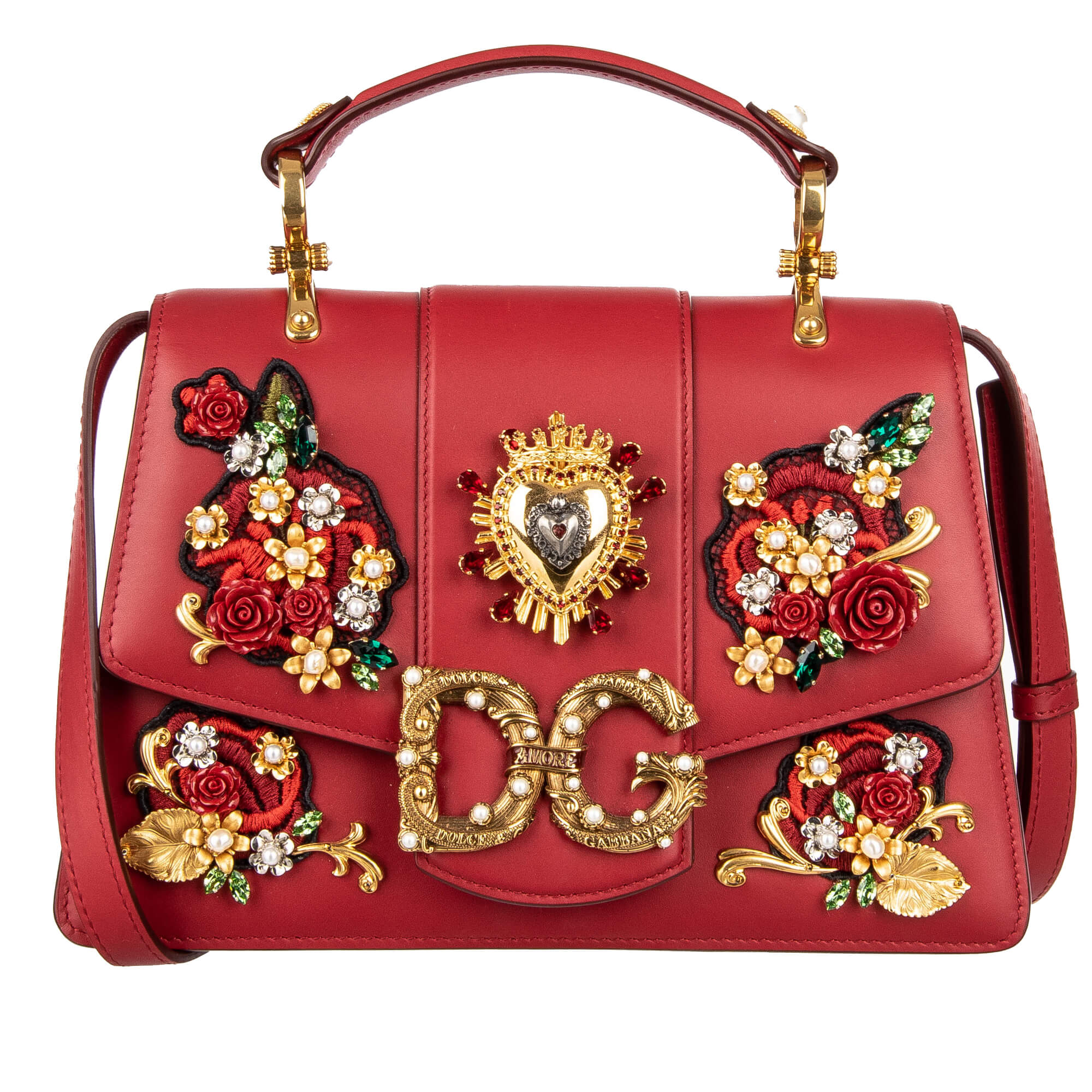 Tote Shoulder Bag DG AMORE with Heart, Roses and Logo Red