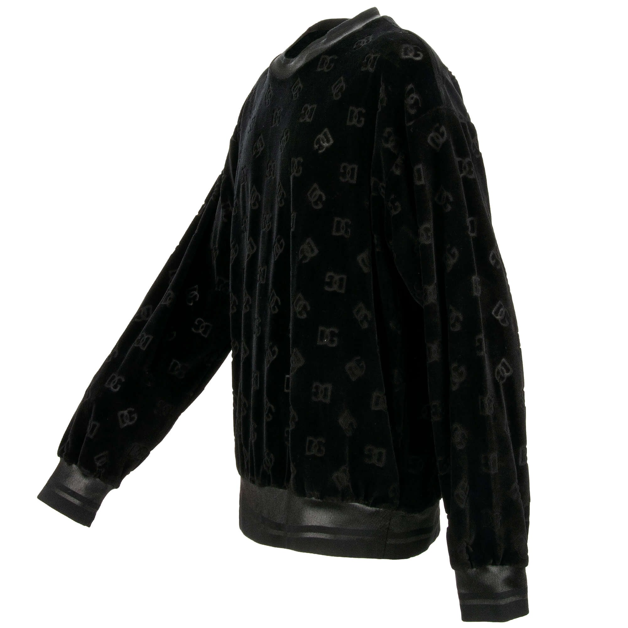 Cotton velvet sweater / sweatshirt with DG Logo pattern in black by DOLCE & GABBANA