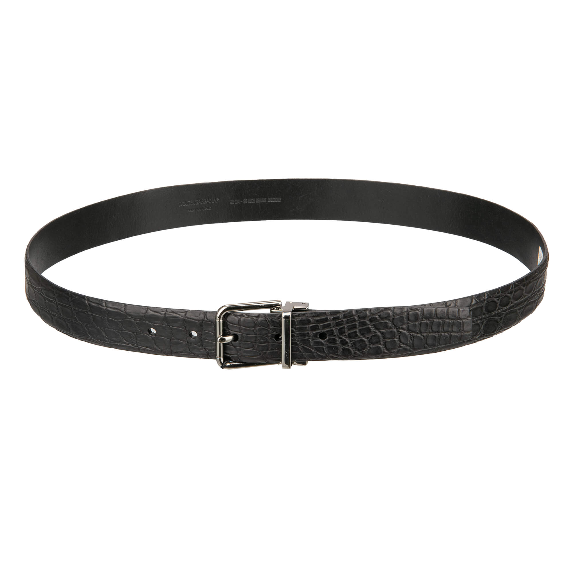 Classic Silver Metal Buckle Croco Leather Belt Black 90 36