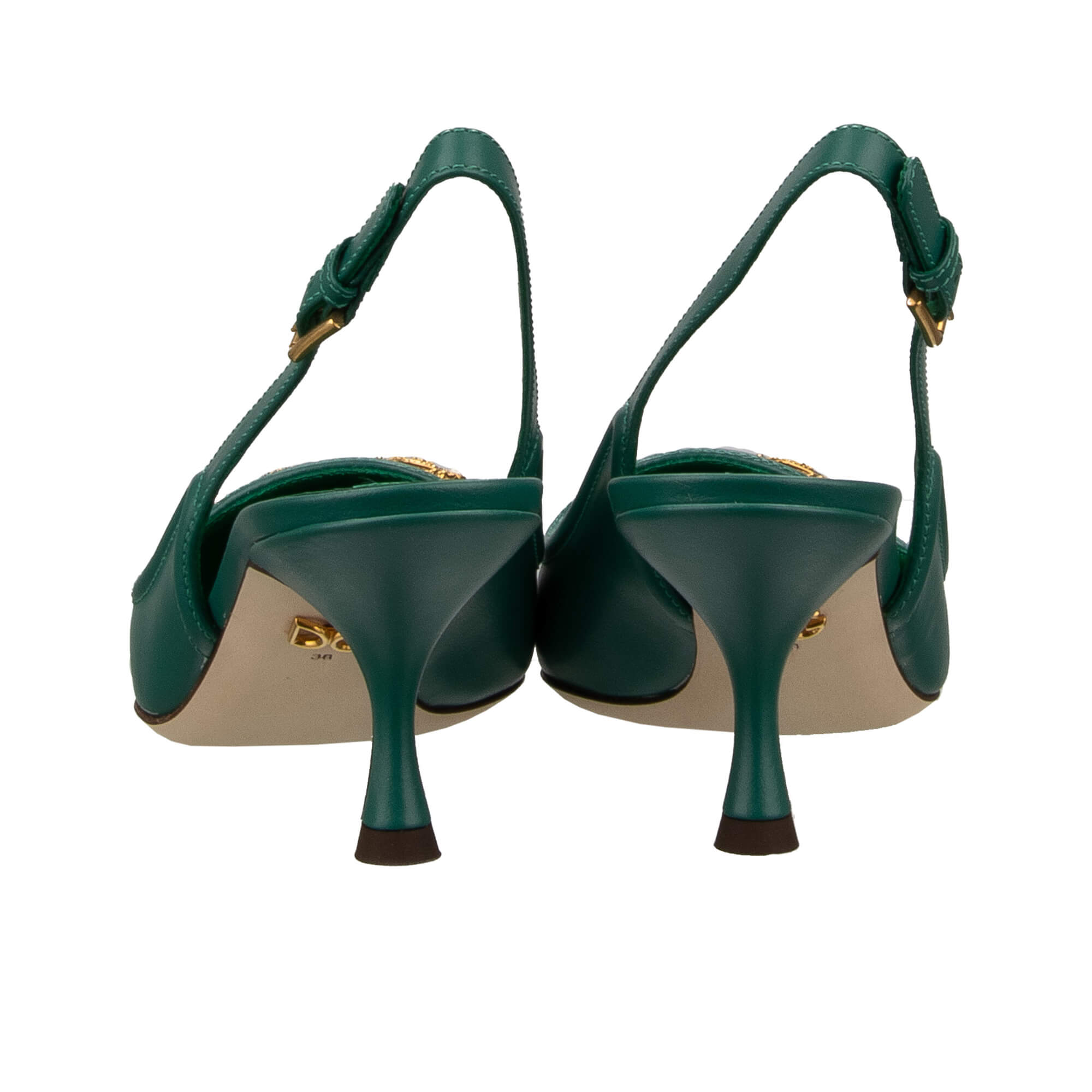 Pointed leather Slingbacks Pumps with DG Pearl Amore Logo in green by DOLCE & GABBANA