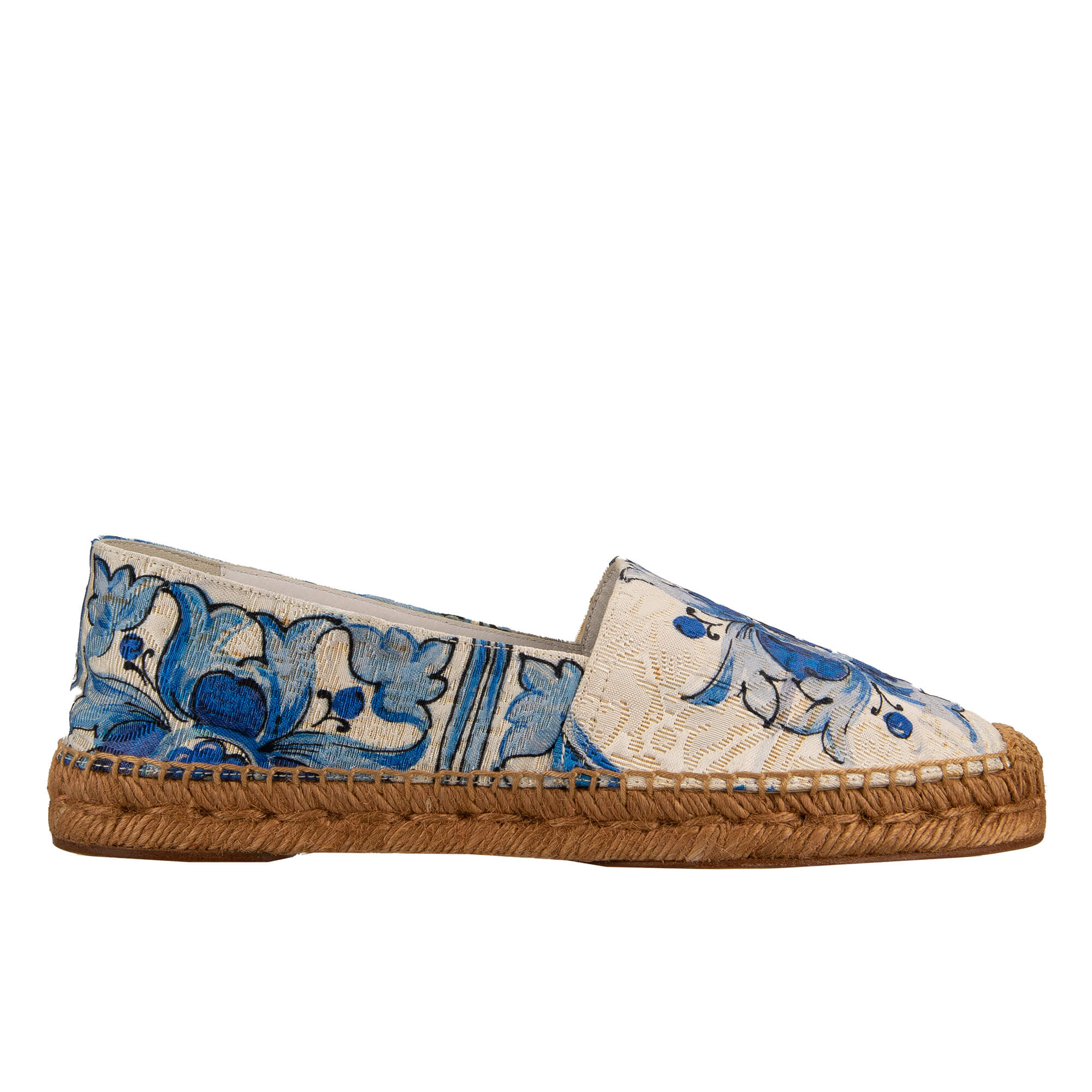 Leichte Espadrilles aus Jacquard mit Majolika Print in Blau und Weiß-Beige von DOLCE & GABBANA