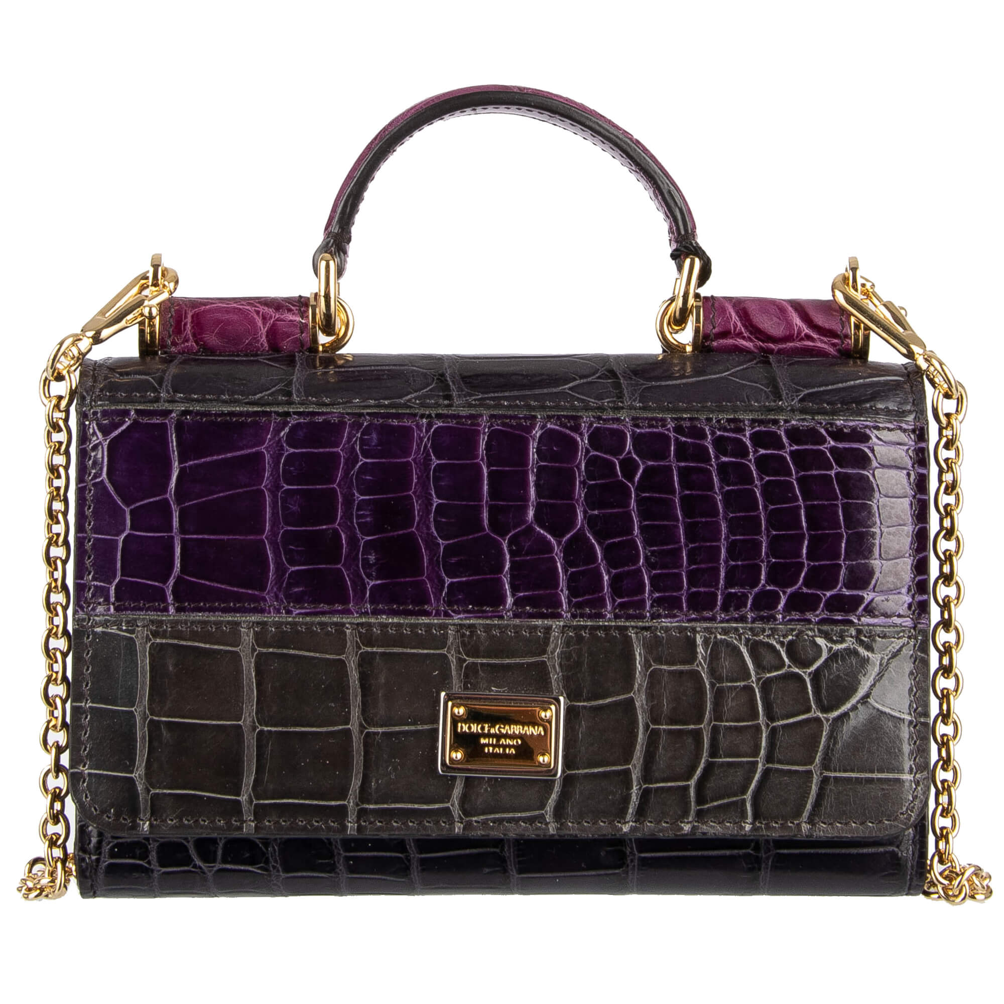Crossbody Crocodile Leather clutch bag / wallet SICILY VON BAG Mini in purple / gray with logo plate and many slots by DOLCE & GABBANA