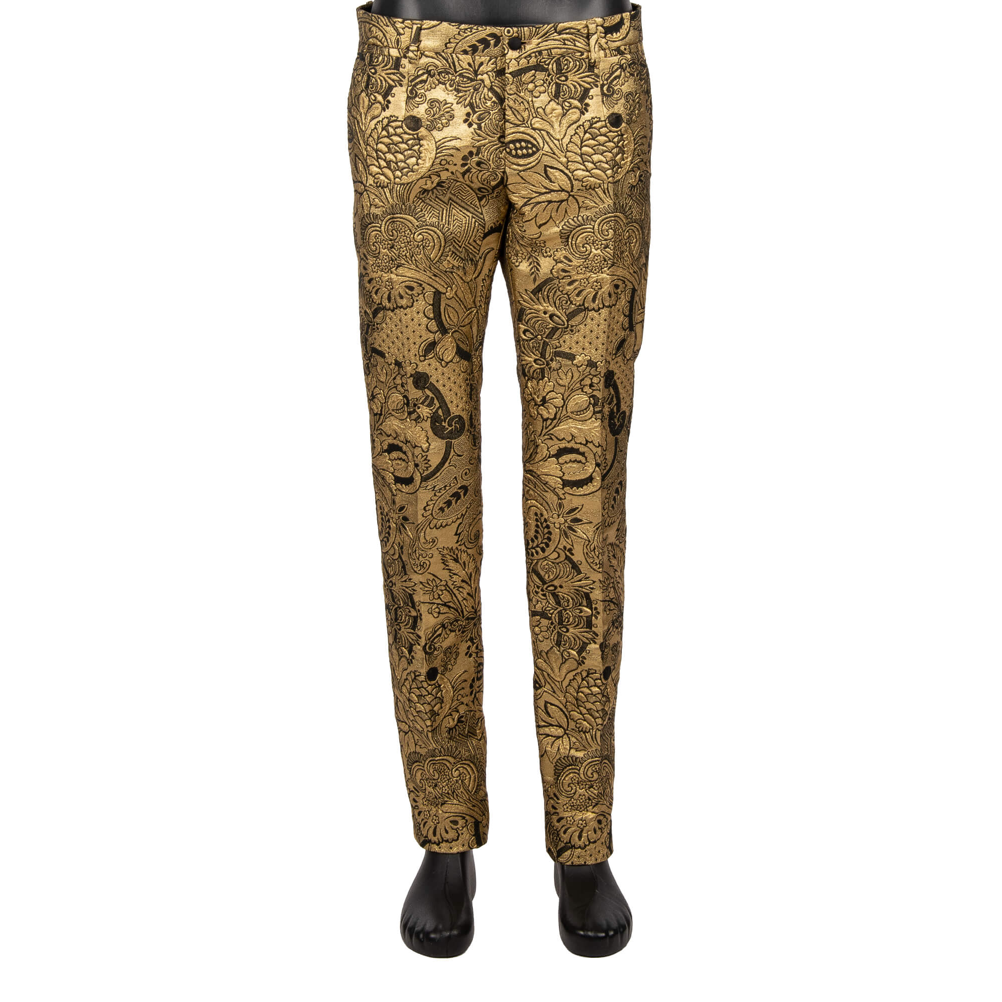 Flower Jacquard 3 piece suit with peak lapel in gold and black by DOLCE & GABBANA 