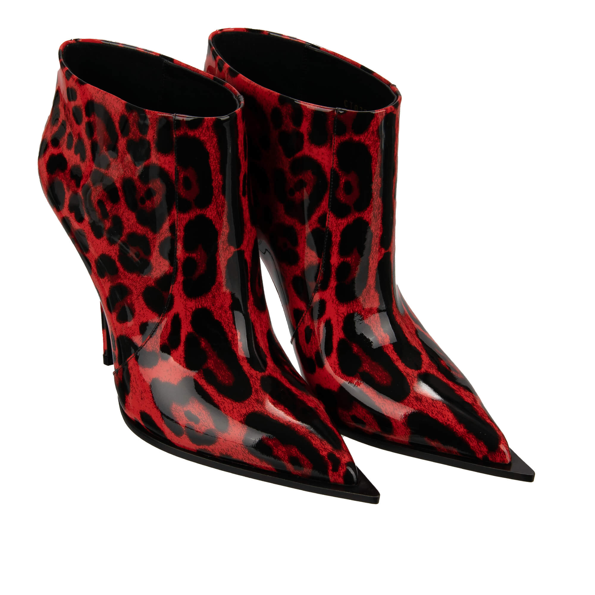 Lackleder Stiefelette / Boots CARDINALE mit Leoparden Print in Rot und Schwarz von DOLCE & GABBANA