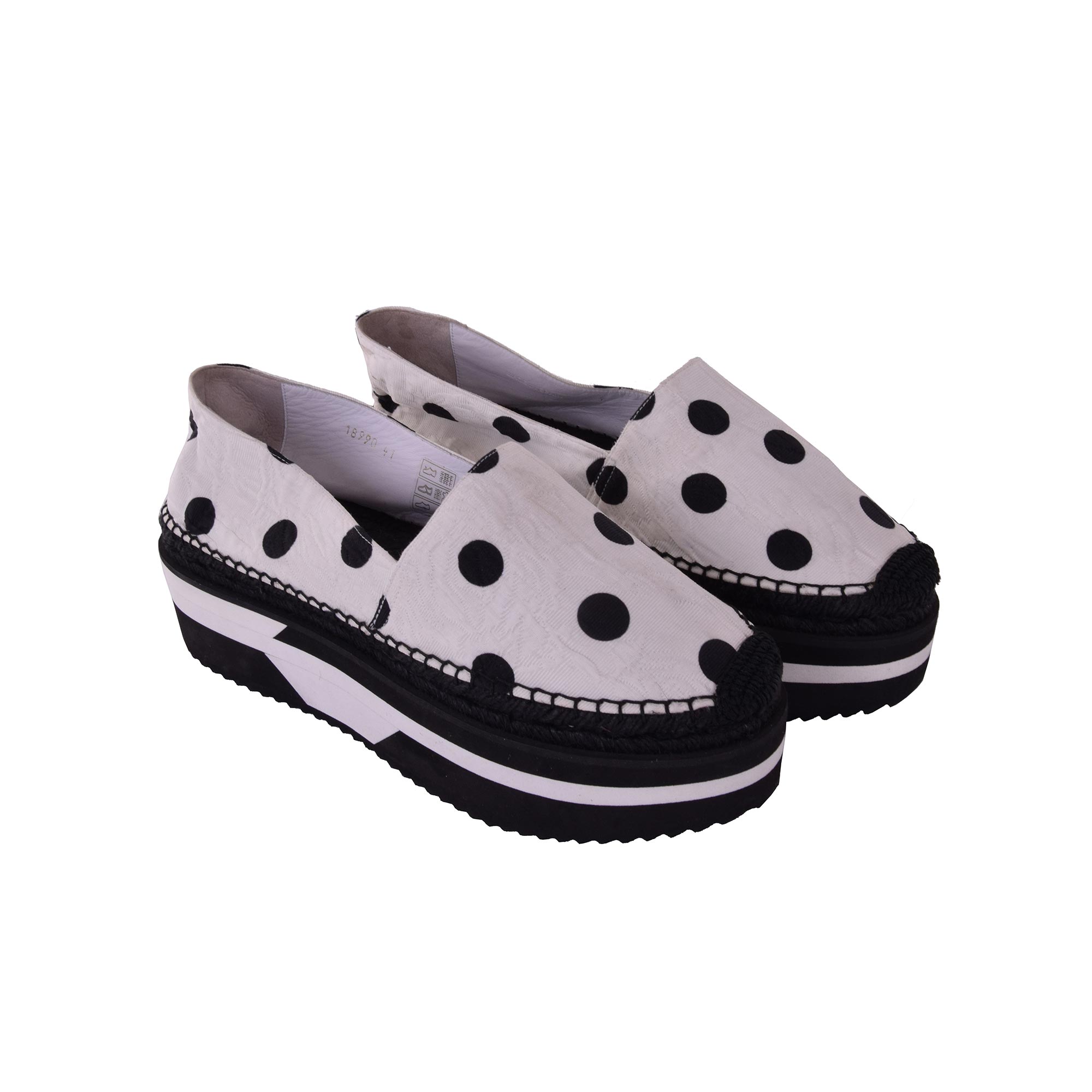 Damen Plateau-Espadrilles aus Blumen-Brokat mit Kristallen, bedruckt mit grossen Polka Dots von DOLCE & GABBANA
