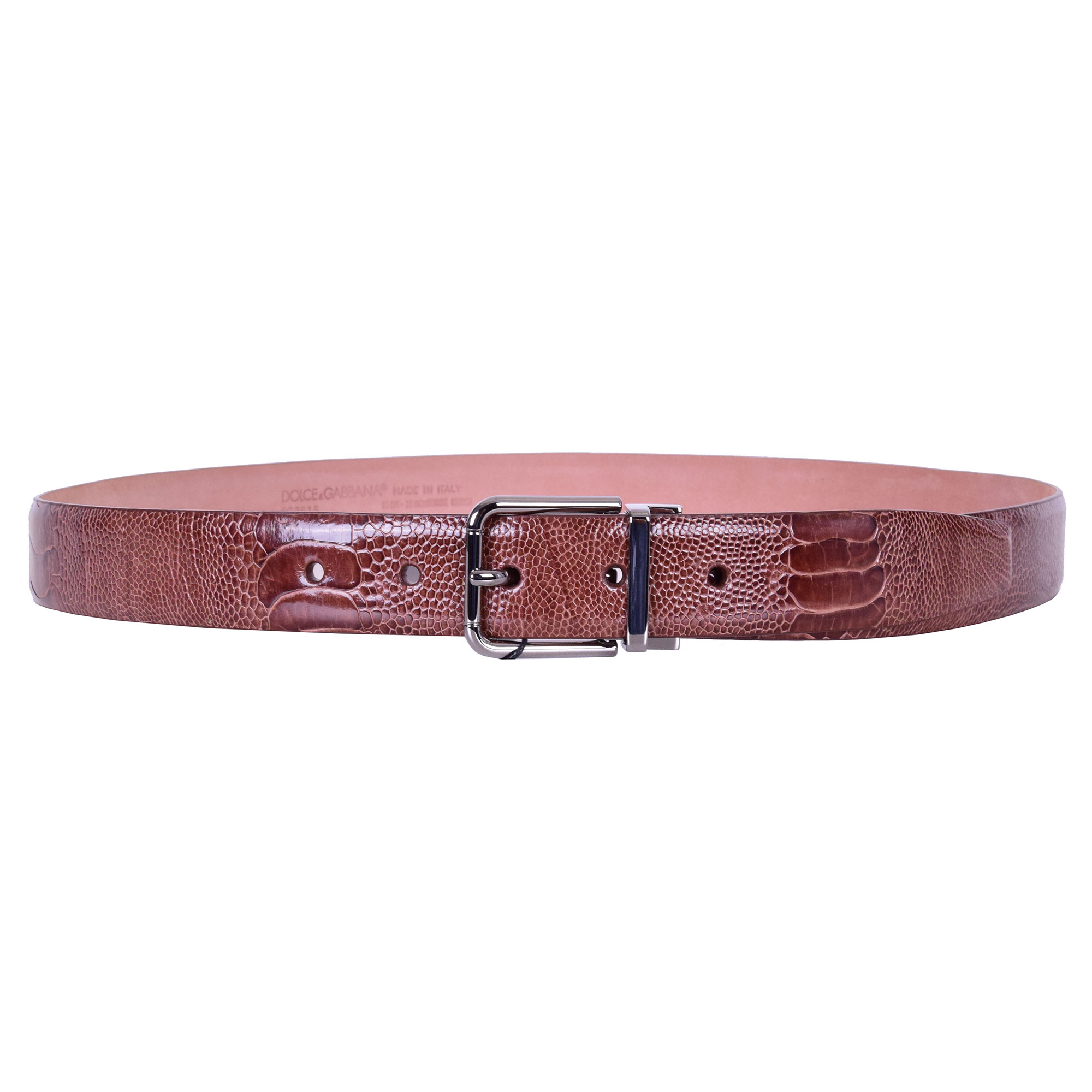 Ostrich Belt with Roller Buckle Brown