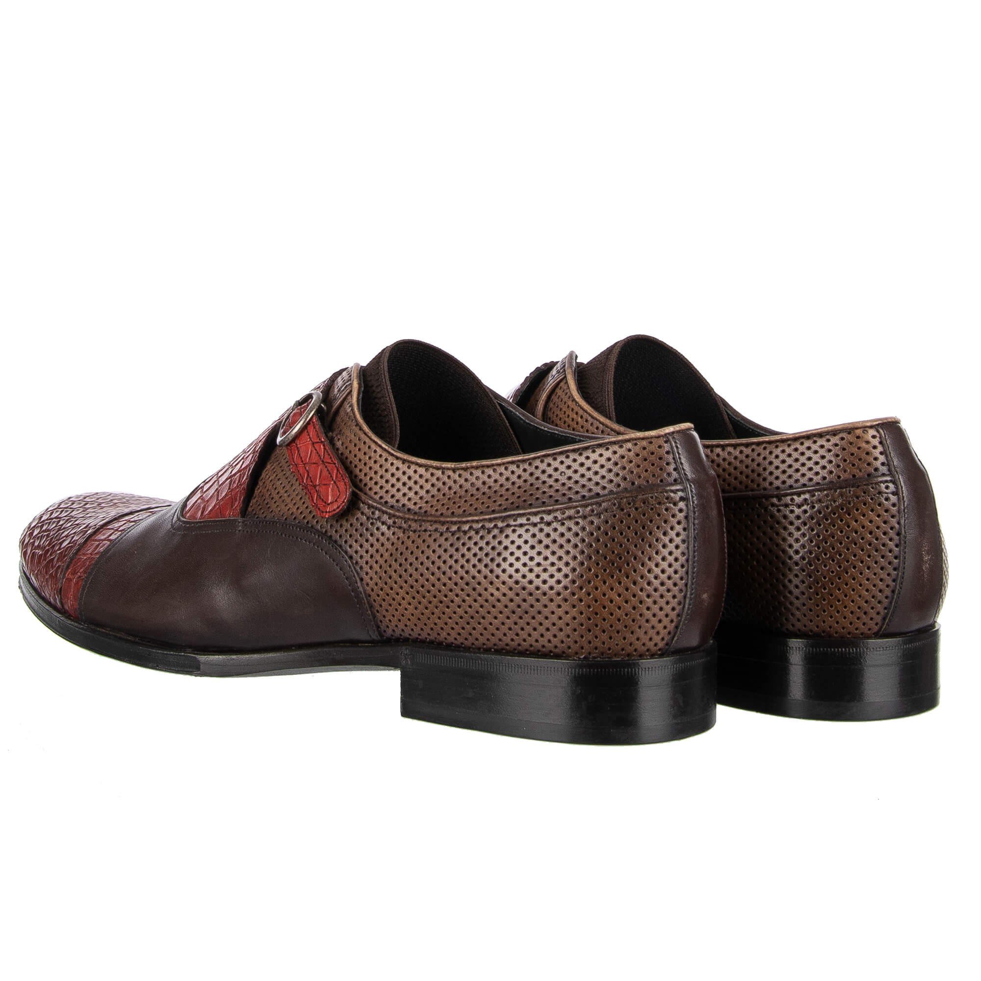 Patchwork Monkstrap Schuhe NAPOLI aus Kaiman- und Kalbsleder in Braun und Rot von DOLCE & GABBANA
