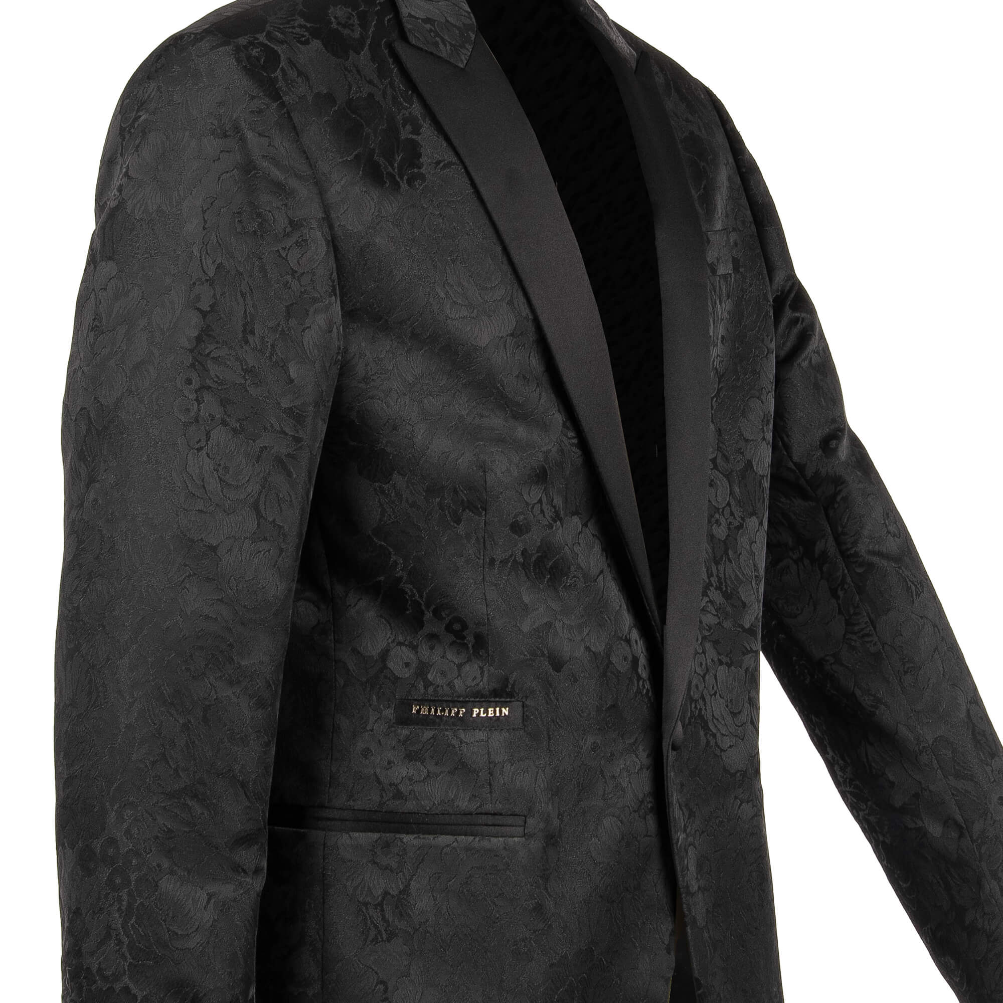 Floral Printed Blazer DAMASCATO NERO with contrast satin reverse and logo in front by PHILIPP PLEIN