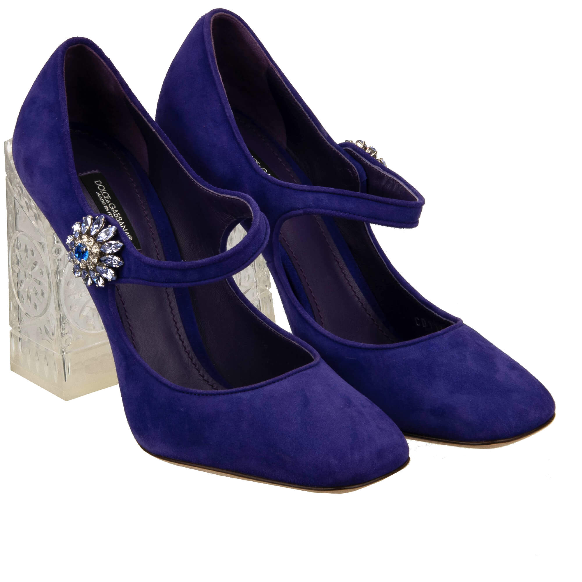 Wildleder Mary Jane Pumps mit transparenten Absatz und Kristallen Schnalle von DOLCE & GABBANA