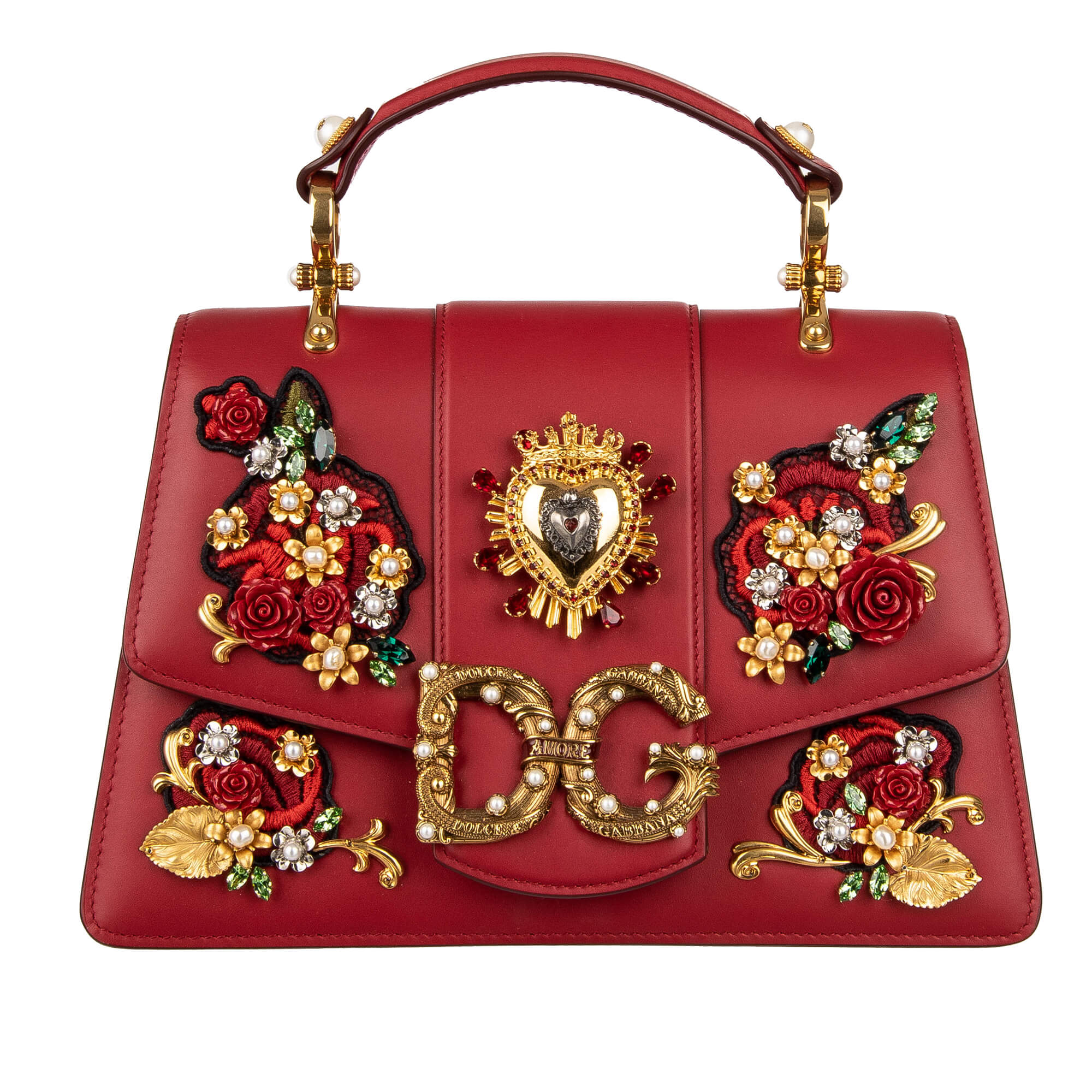 Tote Shoulder Bag DG AMORE with Heart, Roses and Logo Red