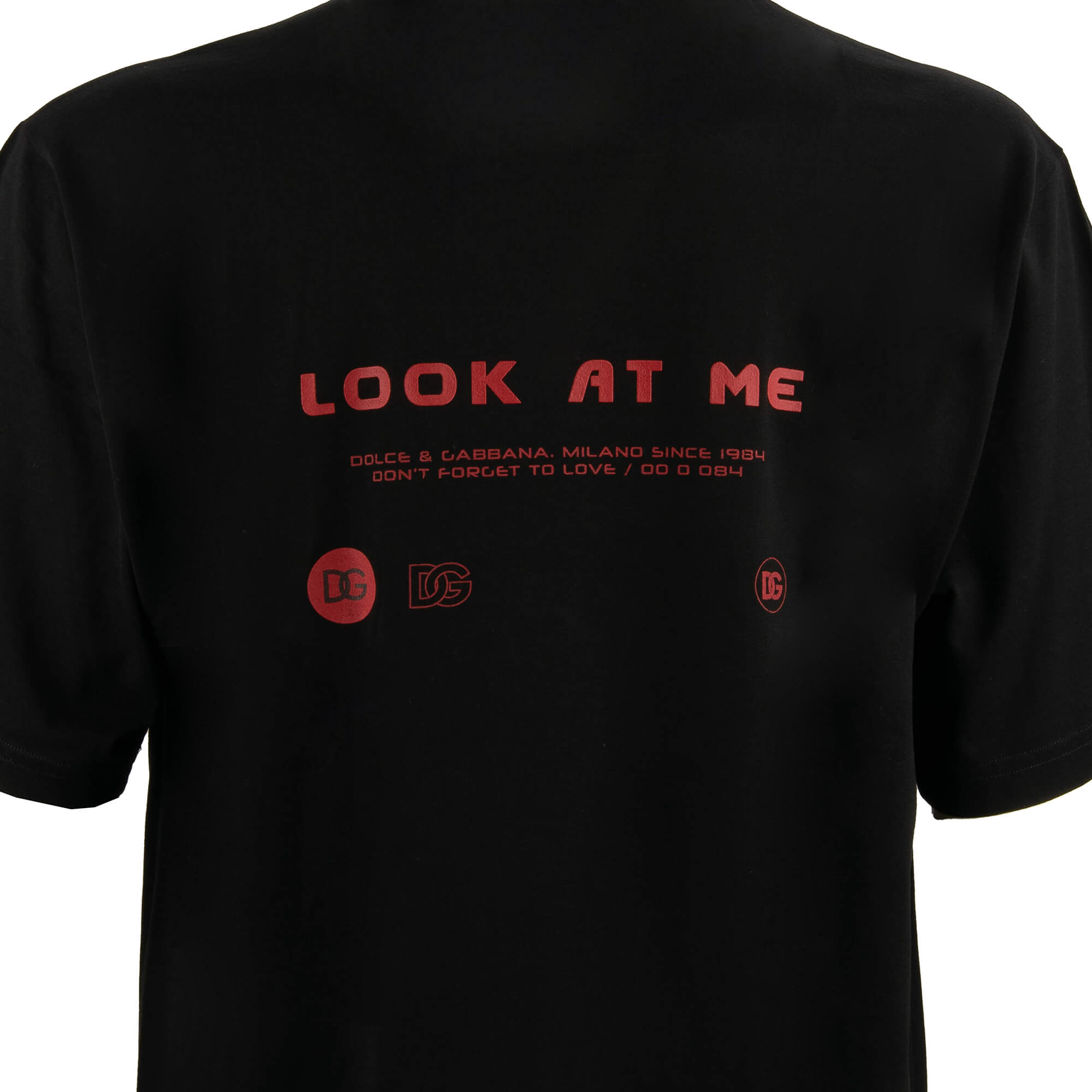 Oversized Cotton T-Shirt with DG EYES TALK LOOK AT ME in black and red by DOLCE & GABBANA