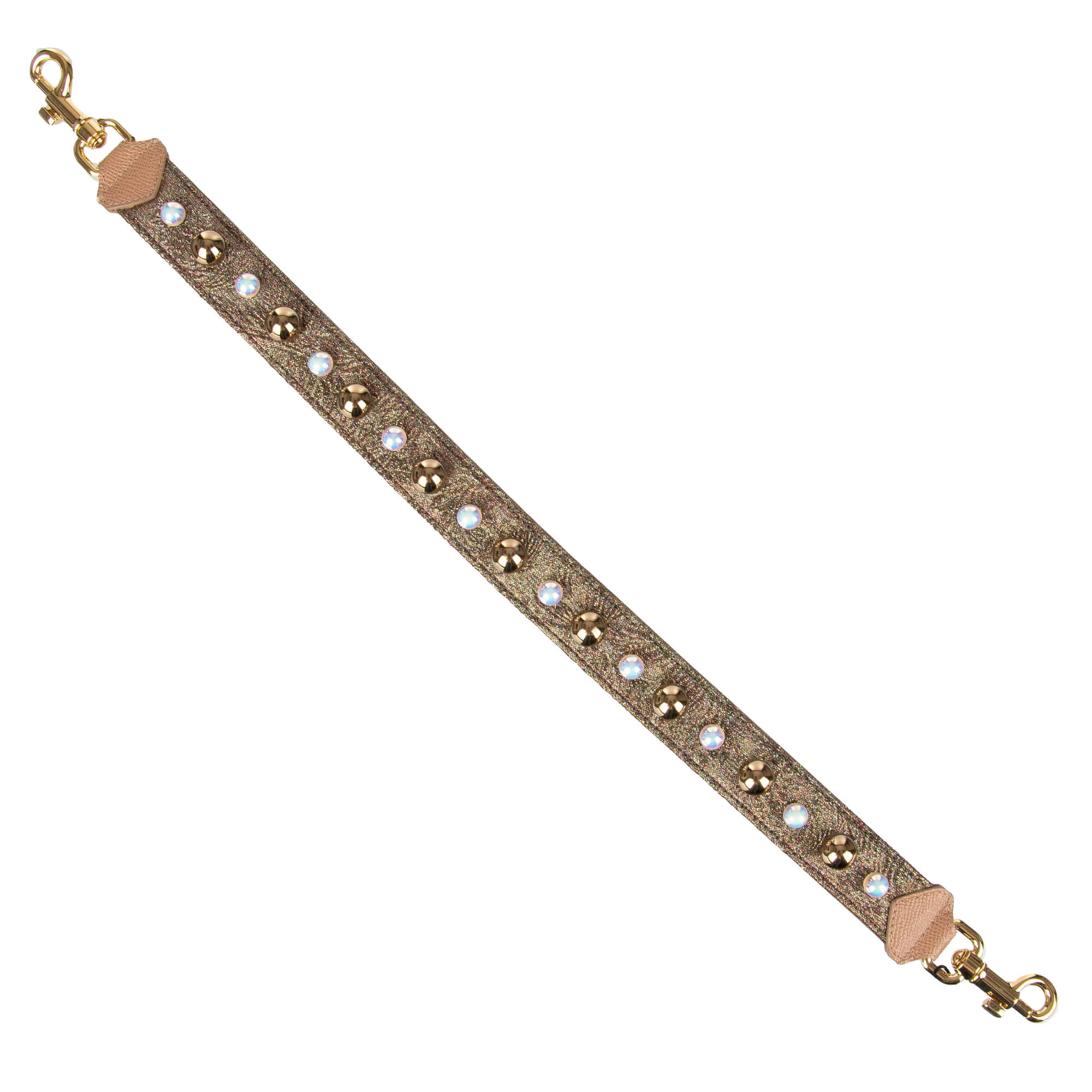 Schulterriemen für Tasche aus Dauphine-Leder und Lurex in Beige mit goldenen und weißen Kugeln-Perlen von DOLCE & GABBANA