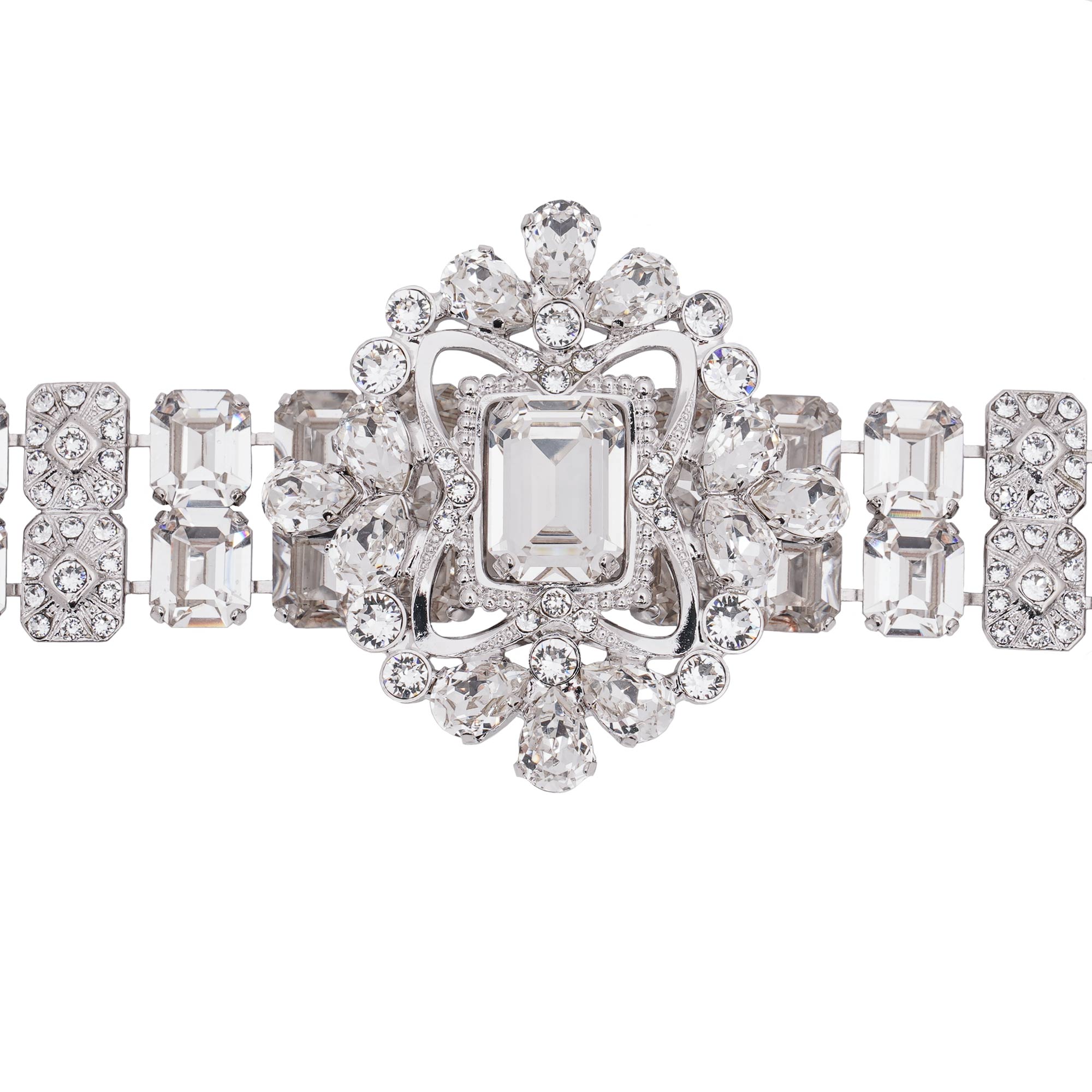 Crystal Pearl Chain Bracelet Silver