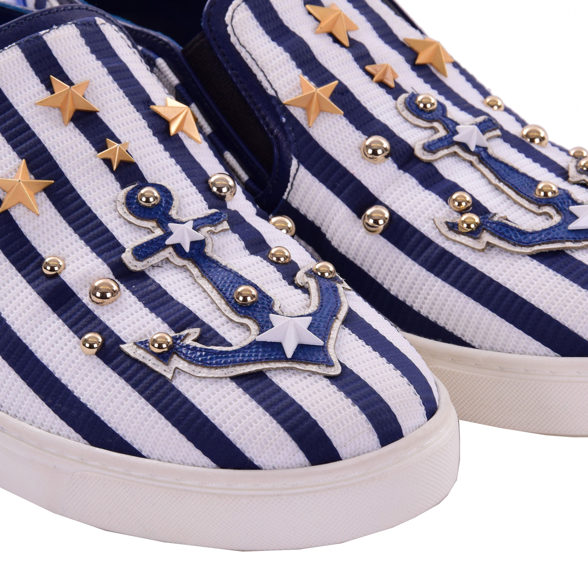 Slip-On Sneaker LONDON mit Anker Applikation, Sternen, Nieten und DG Logo in blau und weiß von DOLCE & GABBANA Black Label