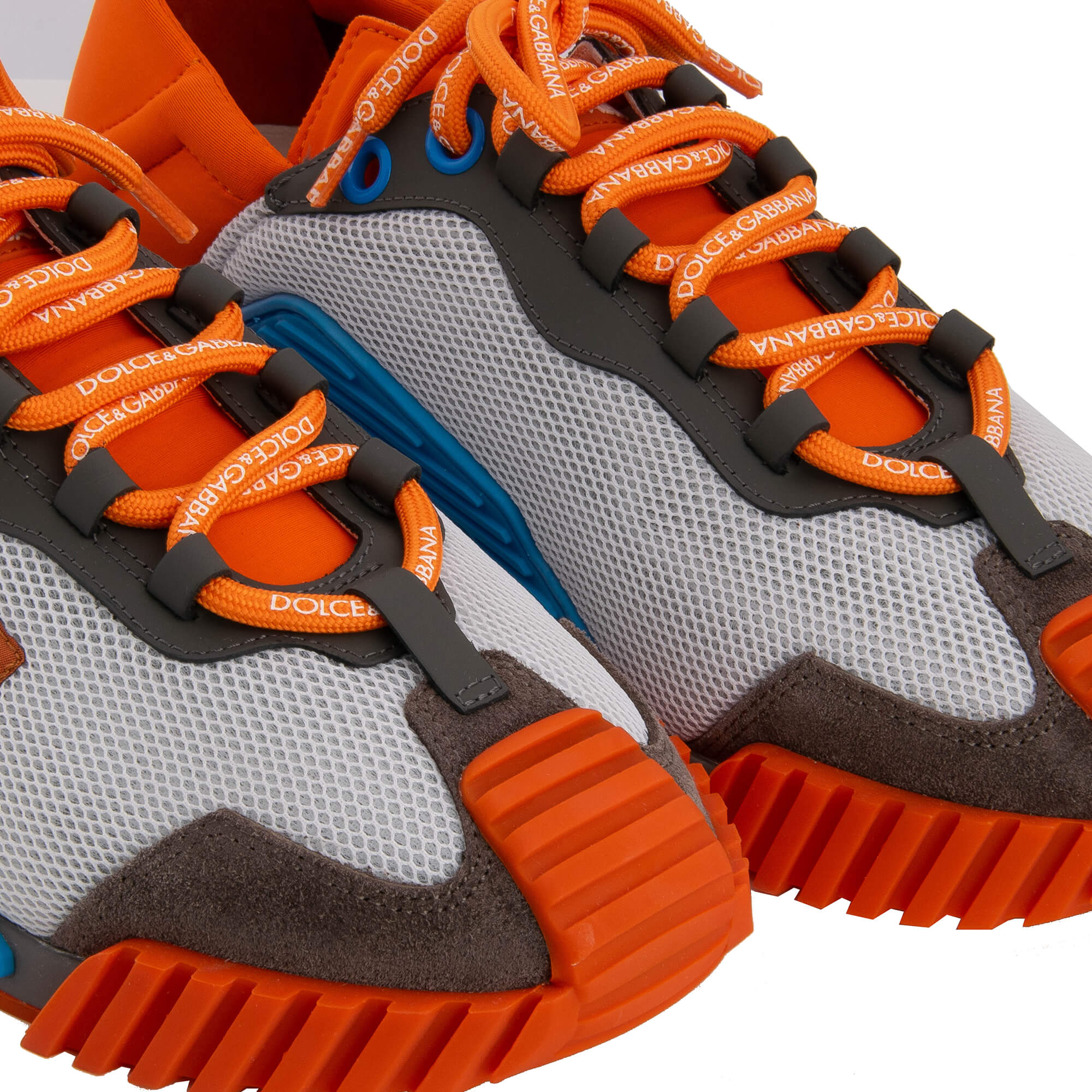 Leather and nylon Low-Top Men Sneaker NS1 with DG logo lace in orange, blue and gray by DOLCE & GABBANA