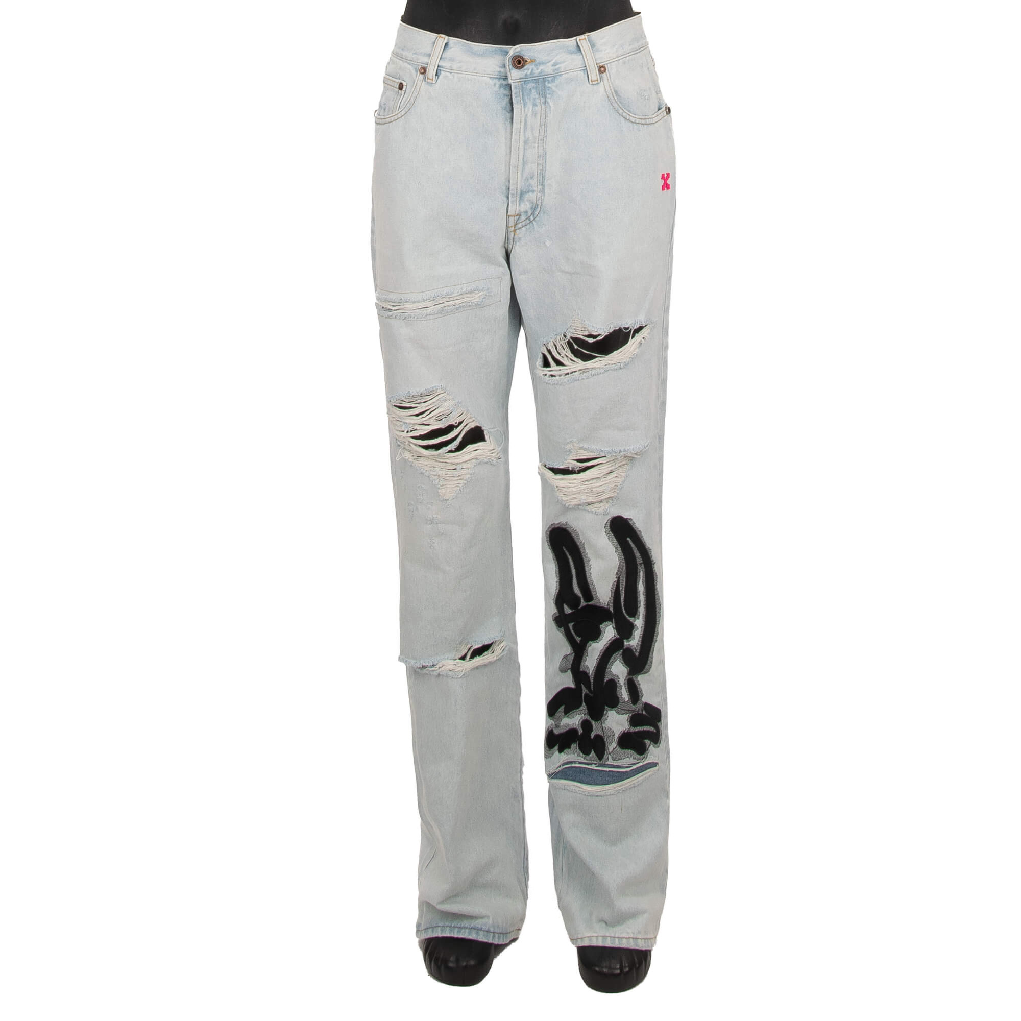 Off-White x Ed Bravado Destroyed Low Fit Jeans mit Stickerei Blau 34 L