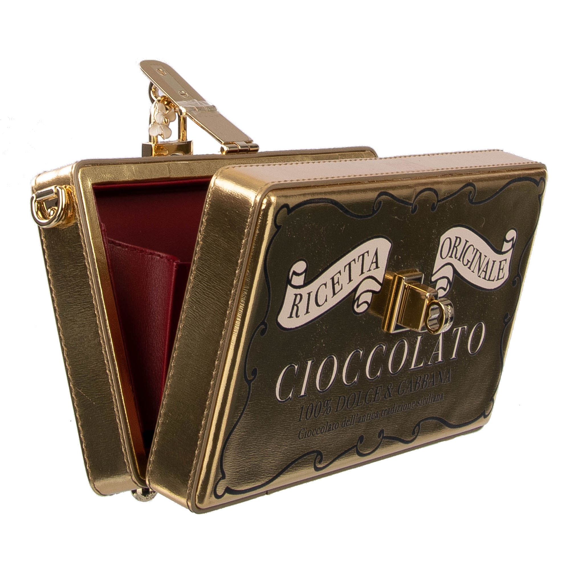 Metallic Cioccolato Box Clutch Bag / Shoulder Bag DOLCE BOX made of nappa leather with print on both sides and decorative padlock by DOLCE & GABBANA Black Label