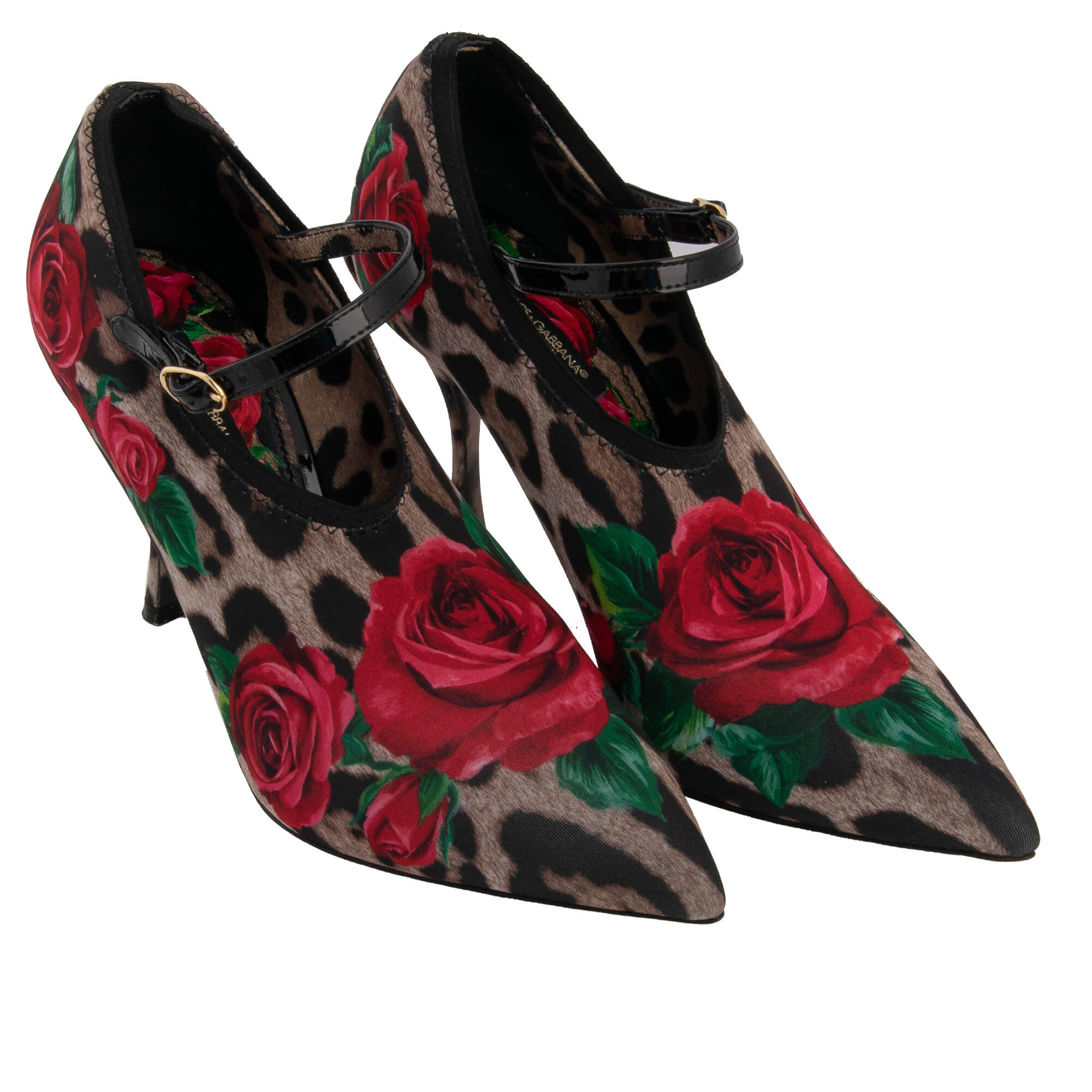 Leopard Rosen Stoff Leder Pumps LORI Schwarz Braun Rot