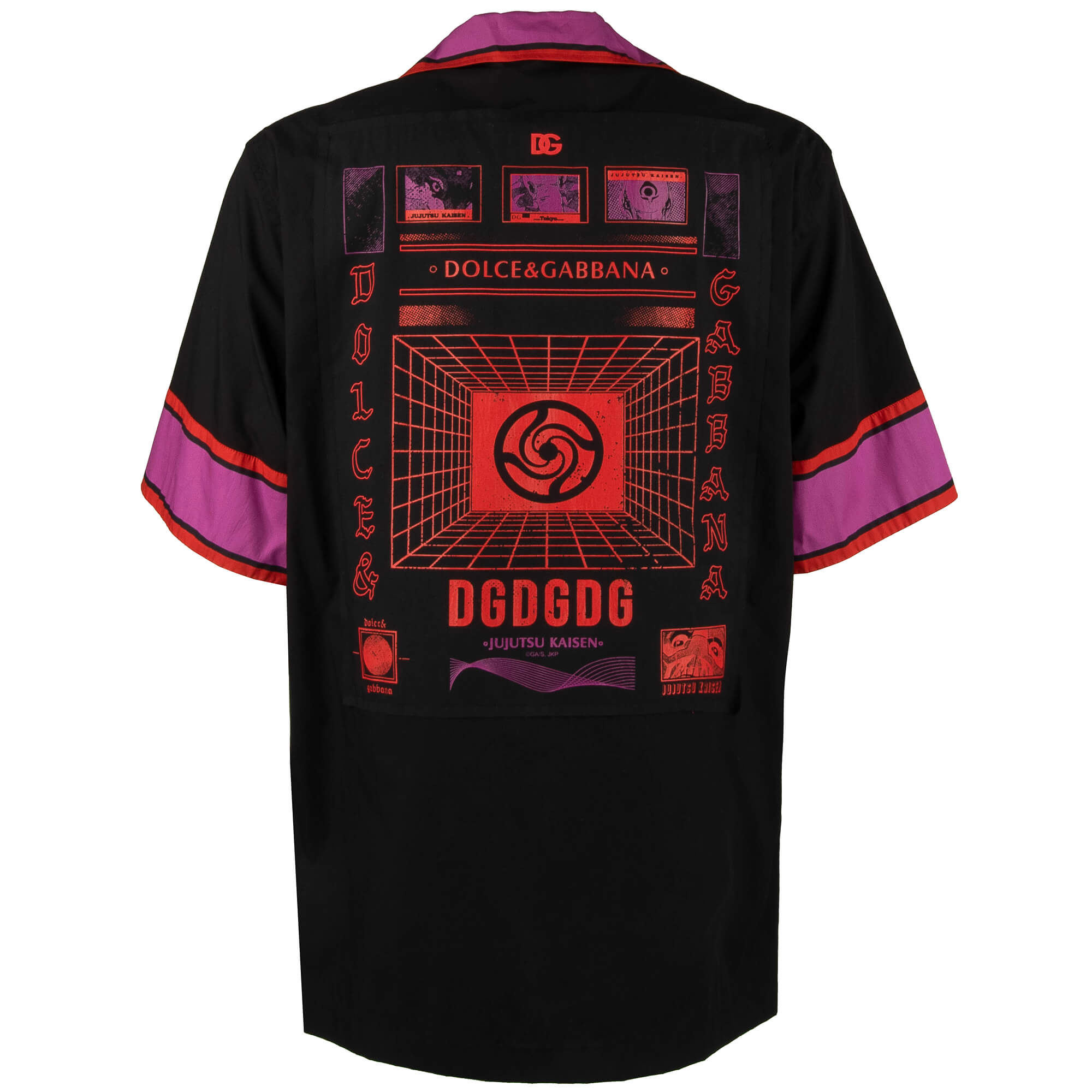 Short sleeves Hawaii cotton shirt with Jujutsu Kaisen Design, logo print and front pocket by DOLCE & GABBANA 