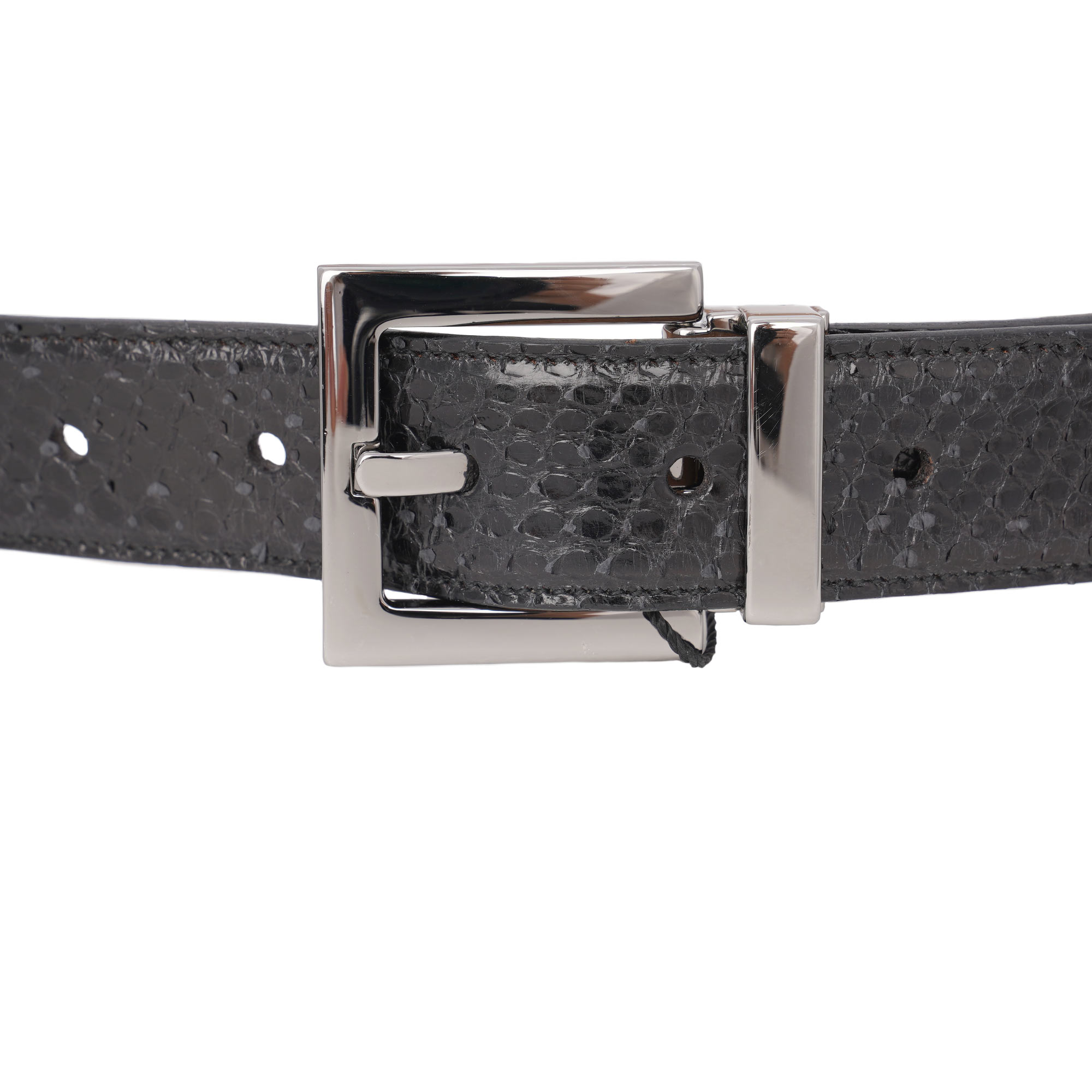 Classic Exotic Leather blend belt with silver buckle in black by DOLCE & GABBANA