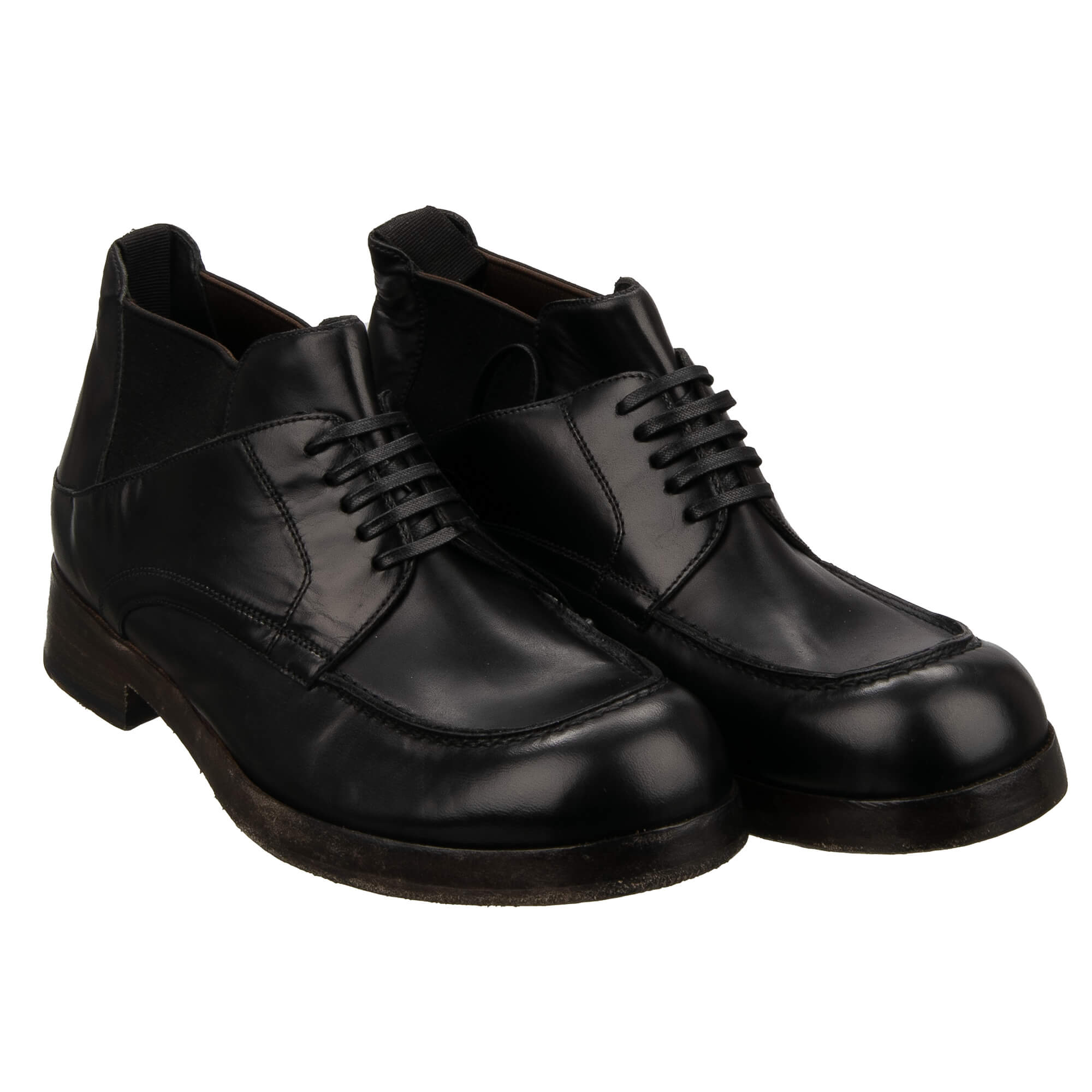 Leather Lace-Up Boots Shoes Black 39.5 US 6.5