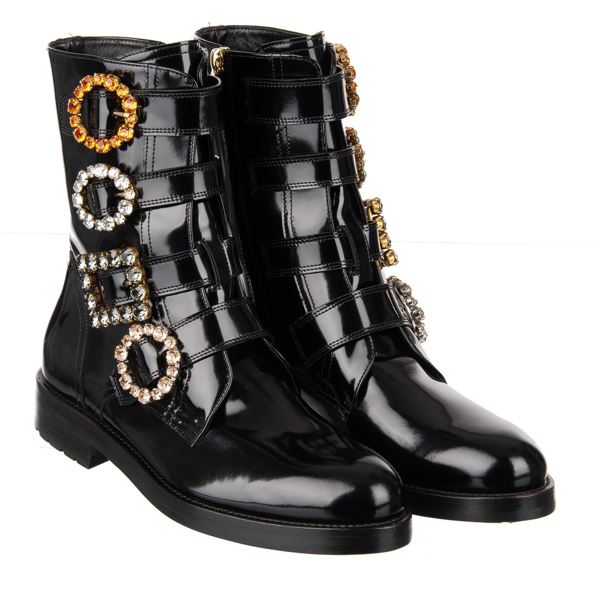 Stiefel / Boots BOY BIKER mit Kristallen Schnallen in Schwarz von DOLCE & GABBANA