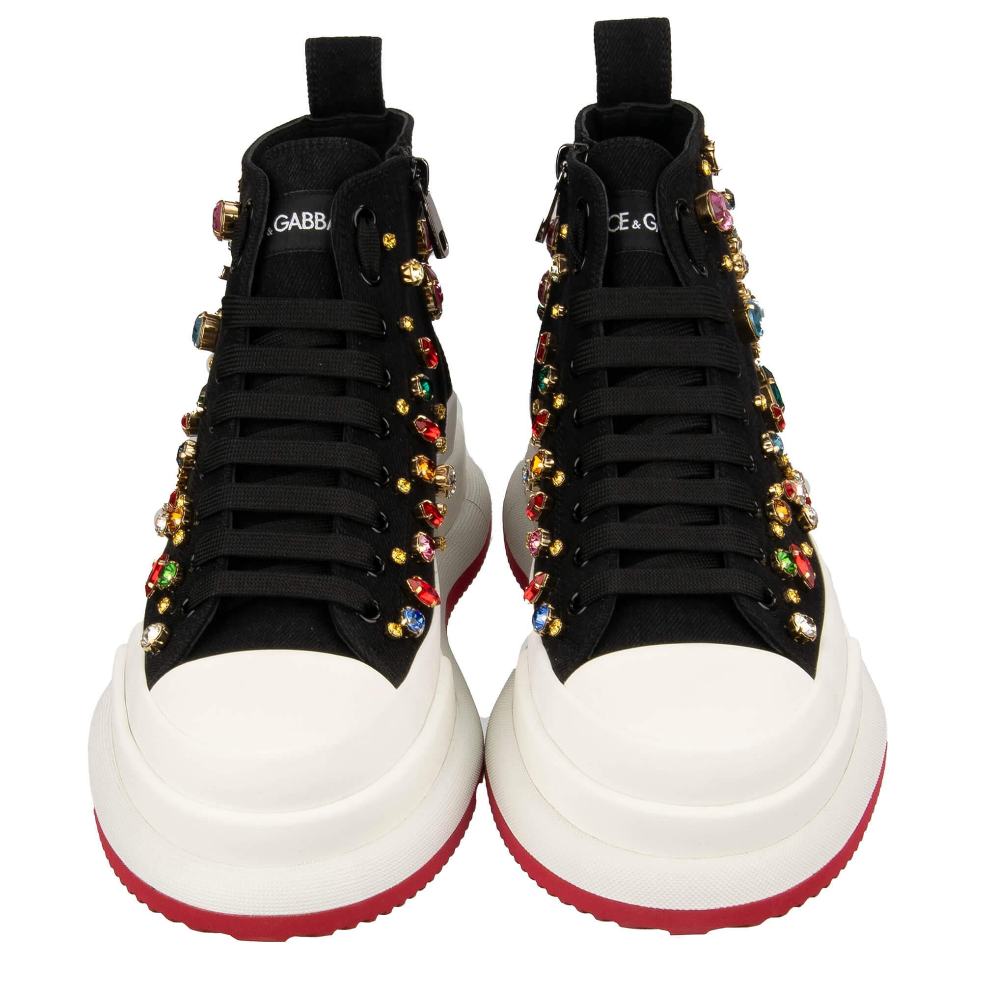 High-Top Sneaker PORTOFINO mit Kristallen Stickerei und Plateau Sohle in schwarz und weiß von DOLCE & GABBANA