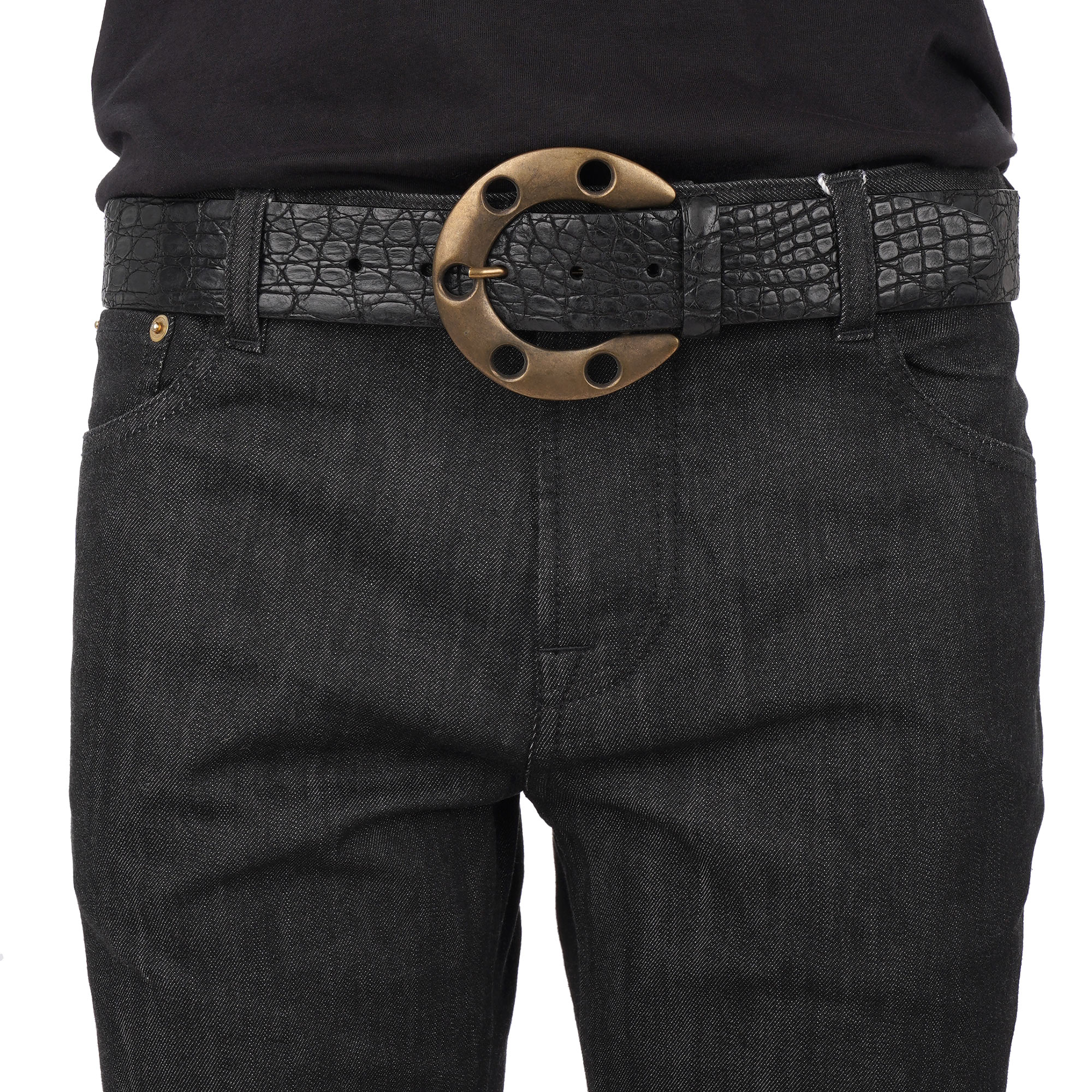 Gürtel aus Krokodilleder mit Metall Ring Schnalle in Schwarz von DOLCE & GABBANA