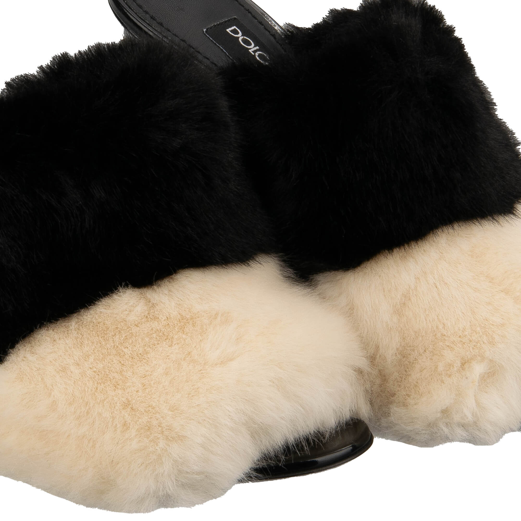 Leder und Kunstpelz Pumps Sandalen KEIRA mit DG silber metal Logo in Schwarz und Beige von DOLCE & GABBANA