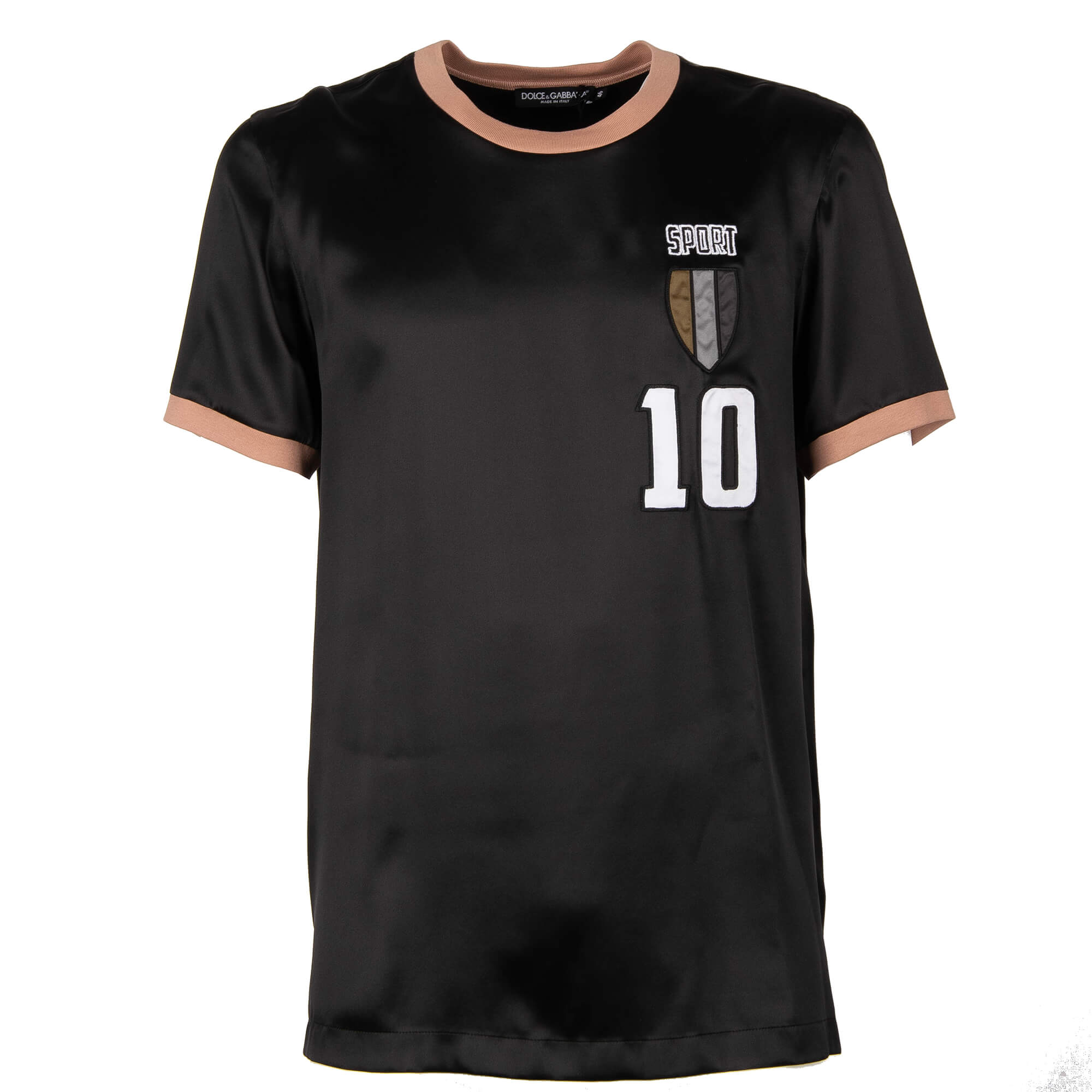 Silk T-Shirt with "Sport 10" Embroidery Black Pink