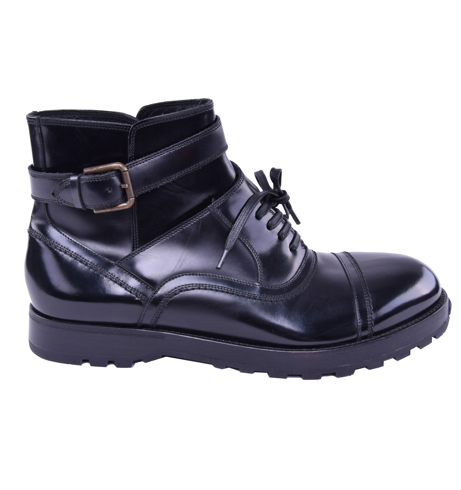 Stable Patent Leather Boots Shoes with Buckle Closure Black 42.5 US 9.5