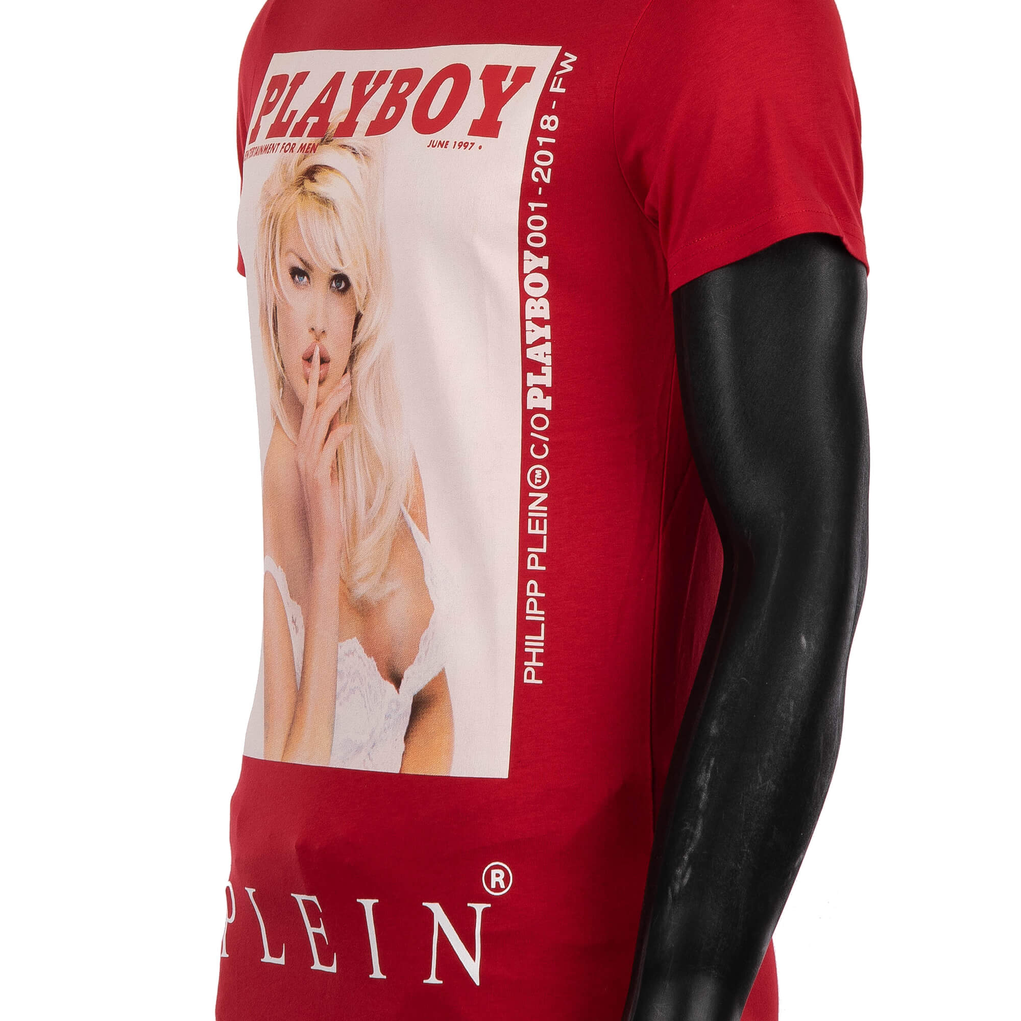 T-Shirt with a magazine cover print of Victoria Silvstedt with 'PLEIN PLAYBOY' print at the front and PHILIPP PLEIN logo plaque at the back by PHILIPP PLEIN x PLAYBOY
