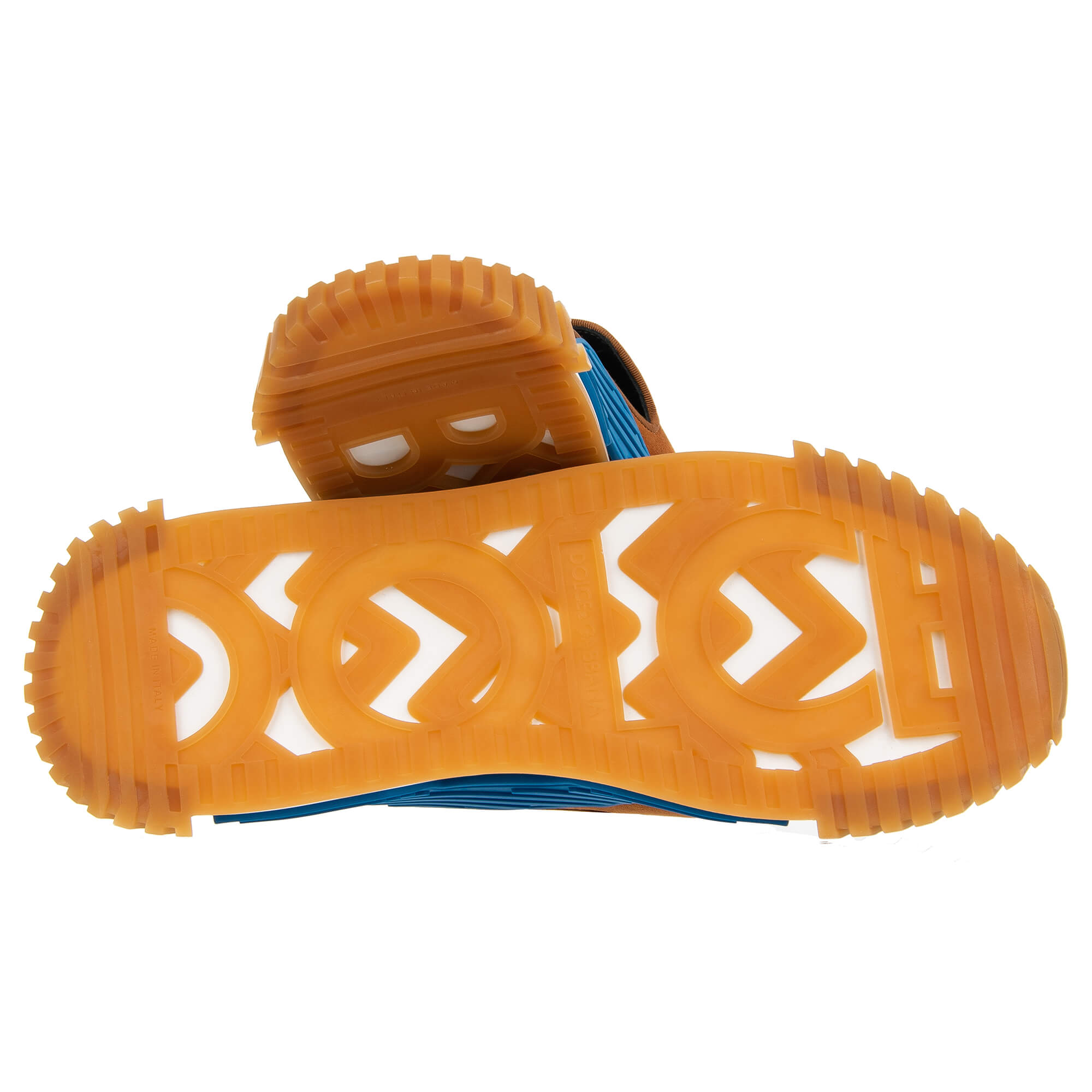 Sandal Style Suede Low-Top Sneaker NS1 with Crystal Crown DG logo Goldwork embroidery in brown by DOLCE & GABBANA