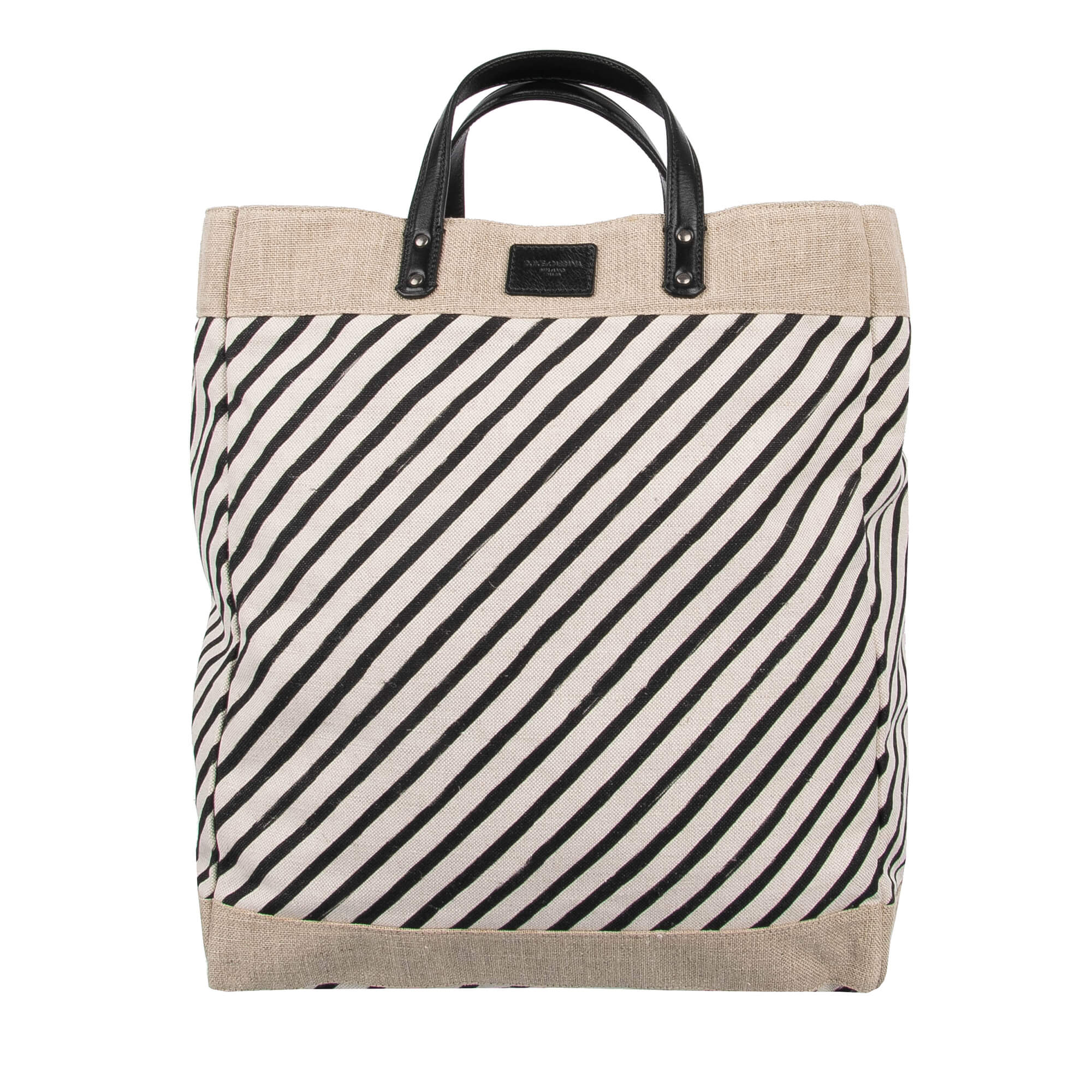 Linen Canvas Shopper Bag Beige Black