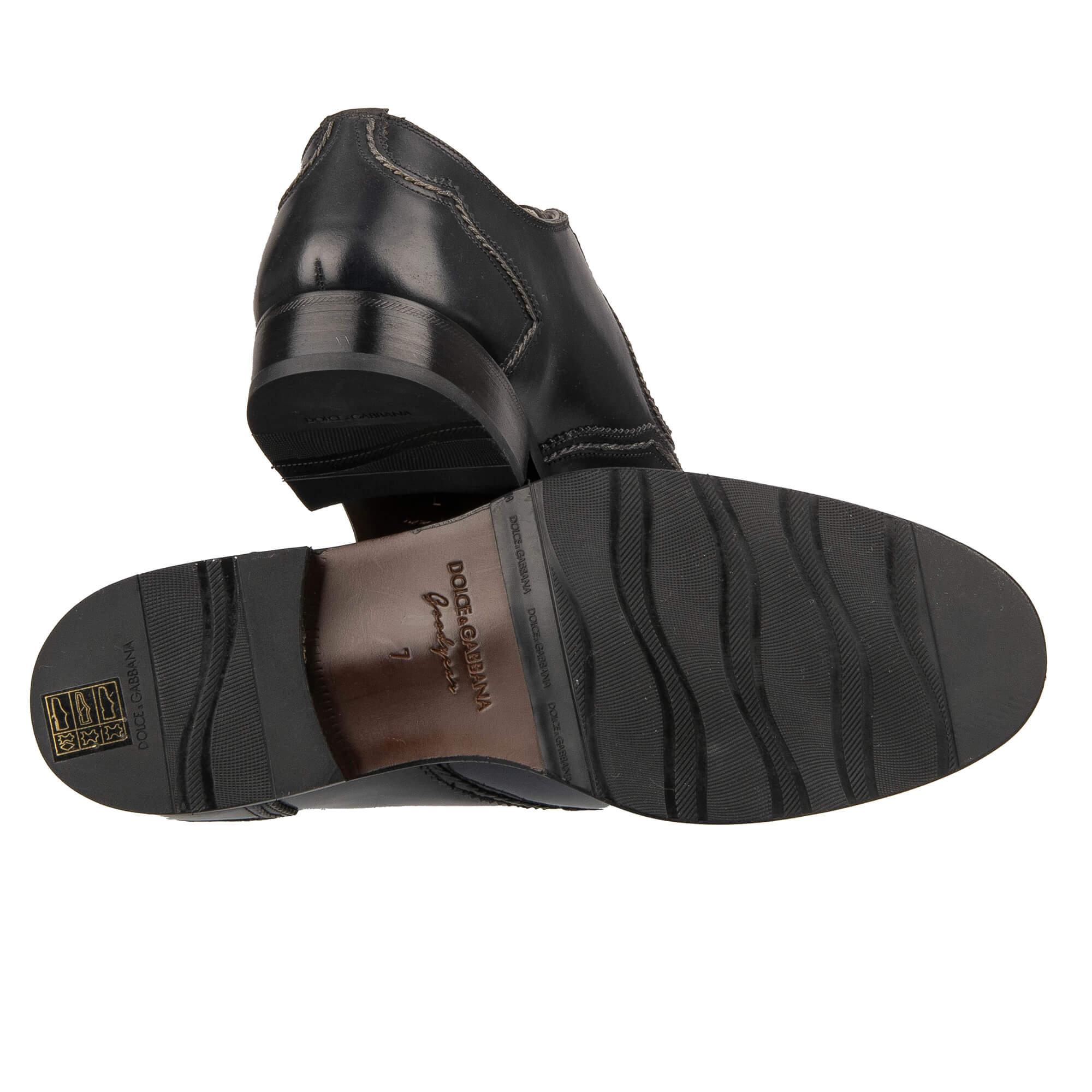 Handmade leather derby shoes ROMA with Good Year sole in blue by DOLCE & GABBANA SARTORIA