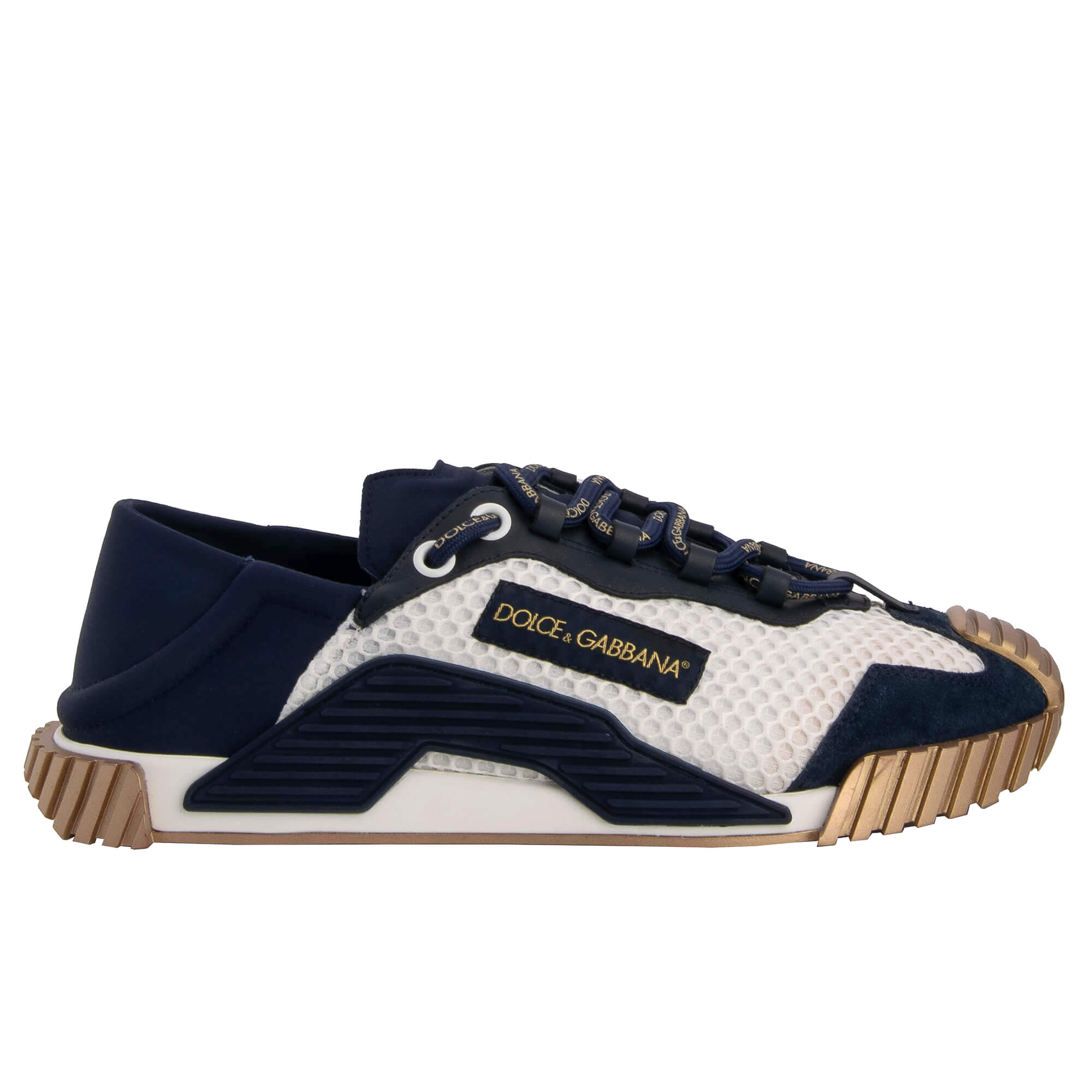  Leather and nylon Low-Top Men Sneaker NS1 with DG logo lace in white, blue and gold by DOLCE & GABBANA
