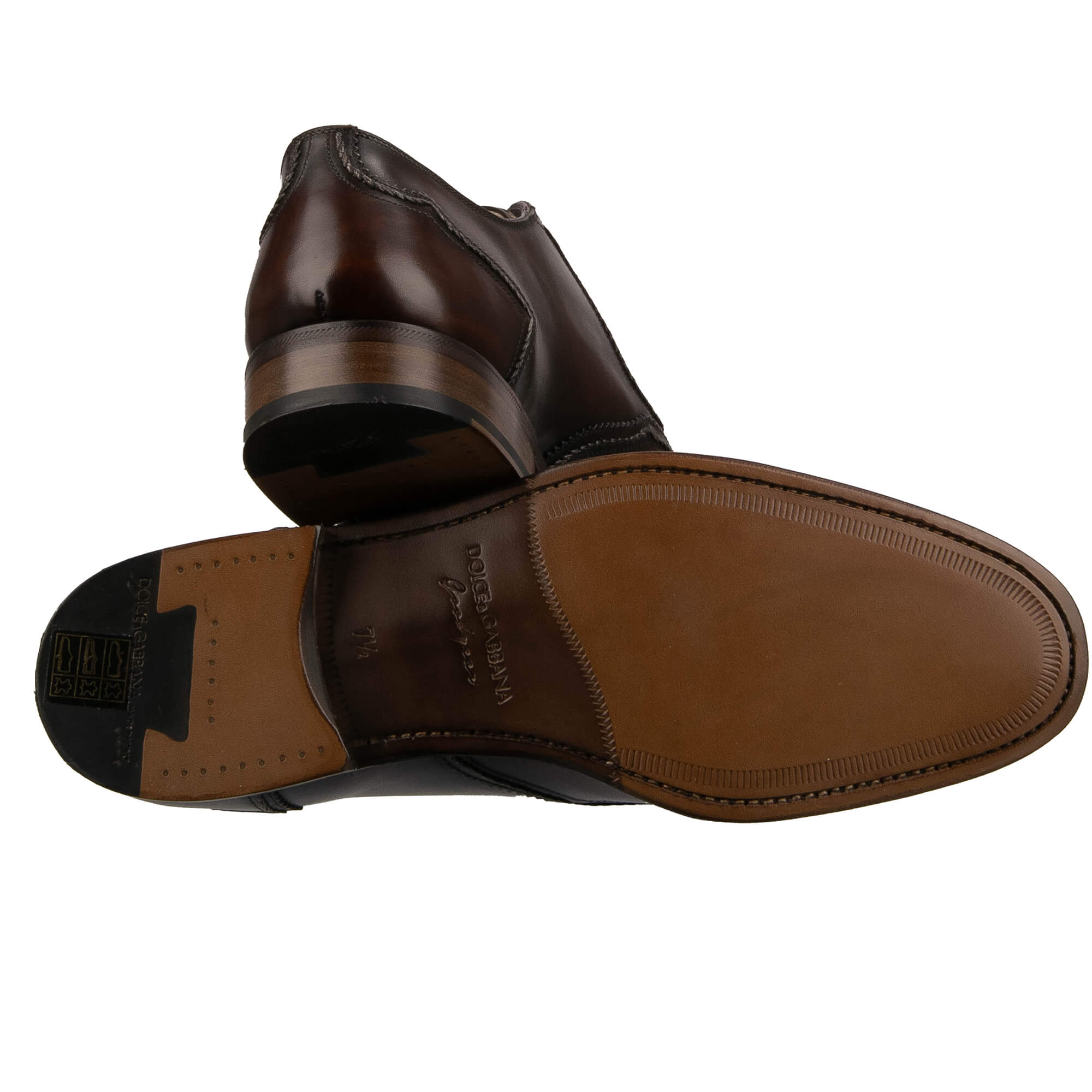Handmade leather derby shoes ROMA with Good Year sole in brown by DOLCE & GABBANA