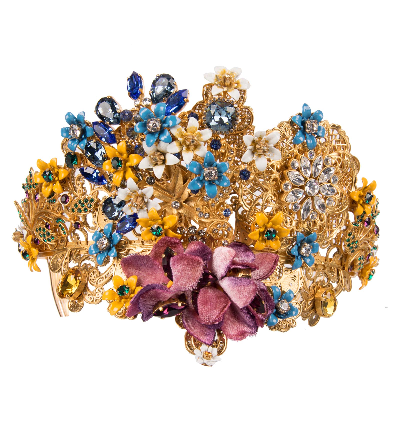 "Mix Fiori" Filigree Tiara Crown with flowers and crystals in Gold by DOLCE & GABBANA