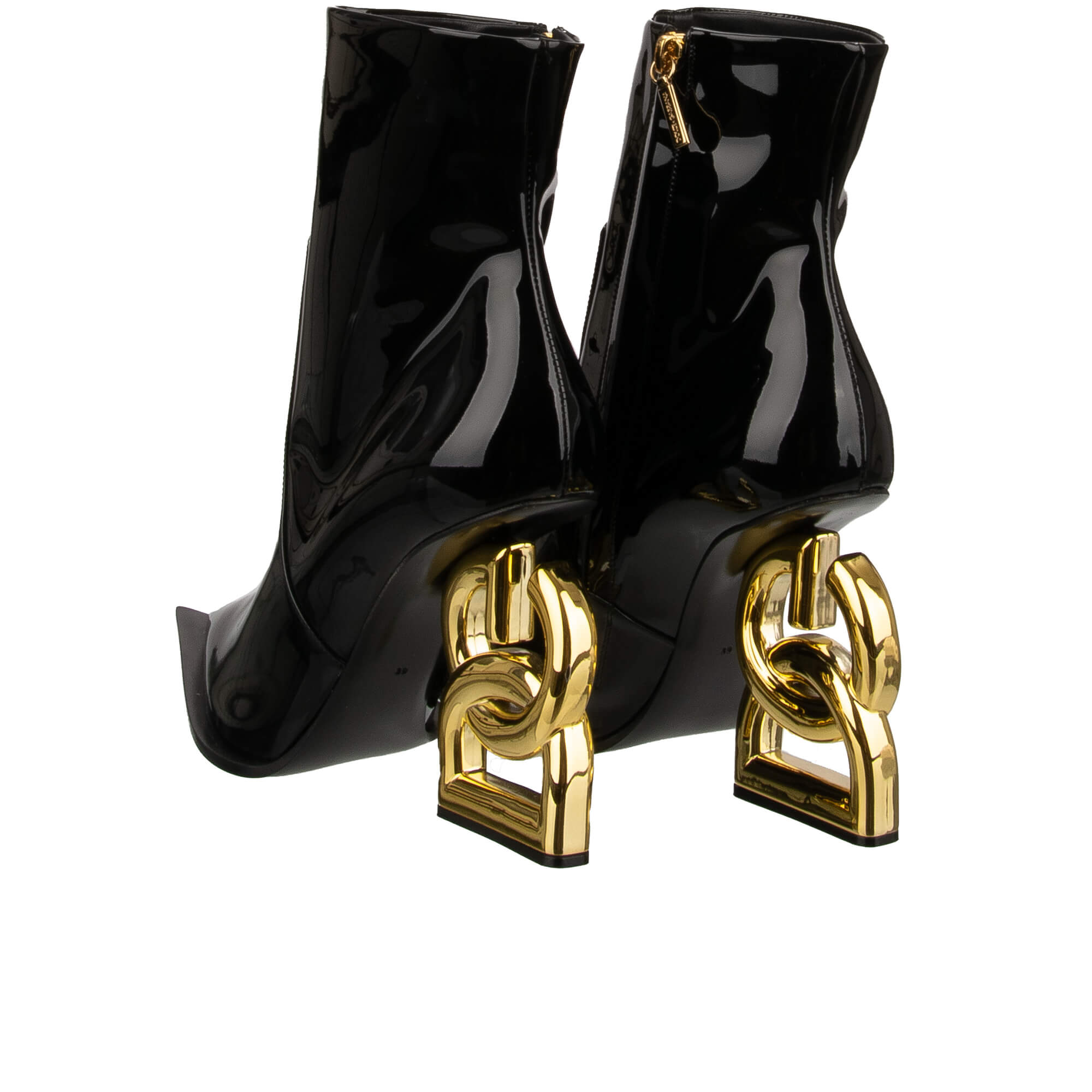 Patent Leather Boots CARDINALE with DG Logo metal heels in gold and black by DOLCE & GABBANA