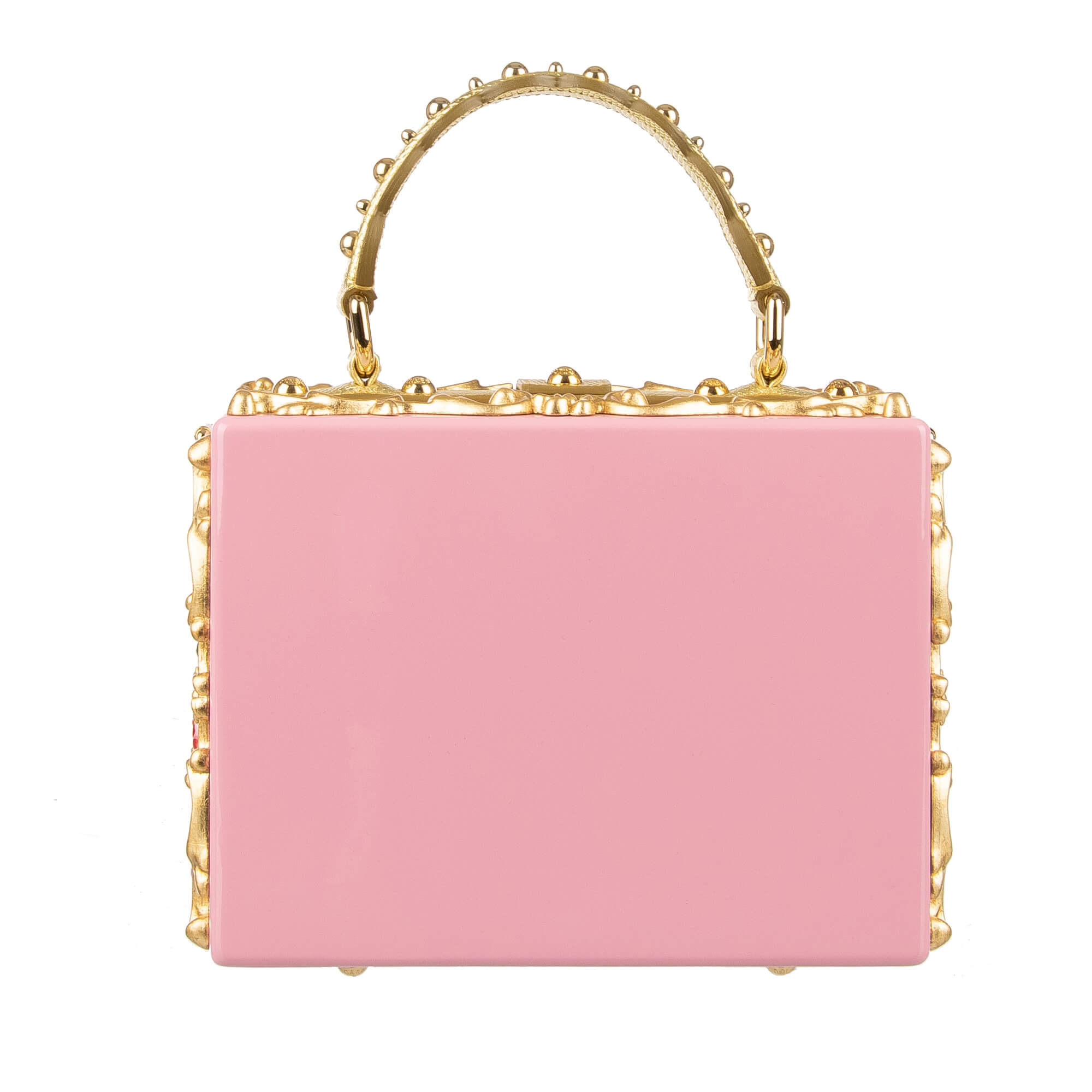 Ceramic vases inspired, hand-painted Top Handle Clutch Bag / Handbag DOLCE BOX made of wood with embossed roses and studs and decorative padlock with enamel flower by DOLCE & GABBANA