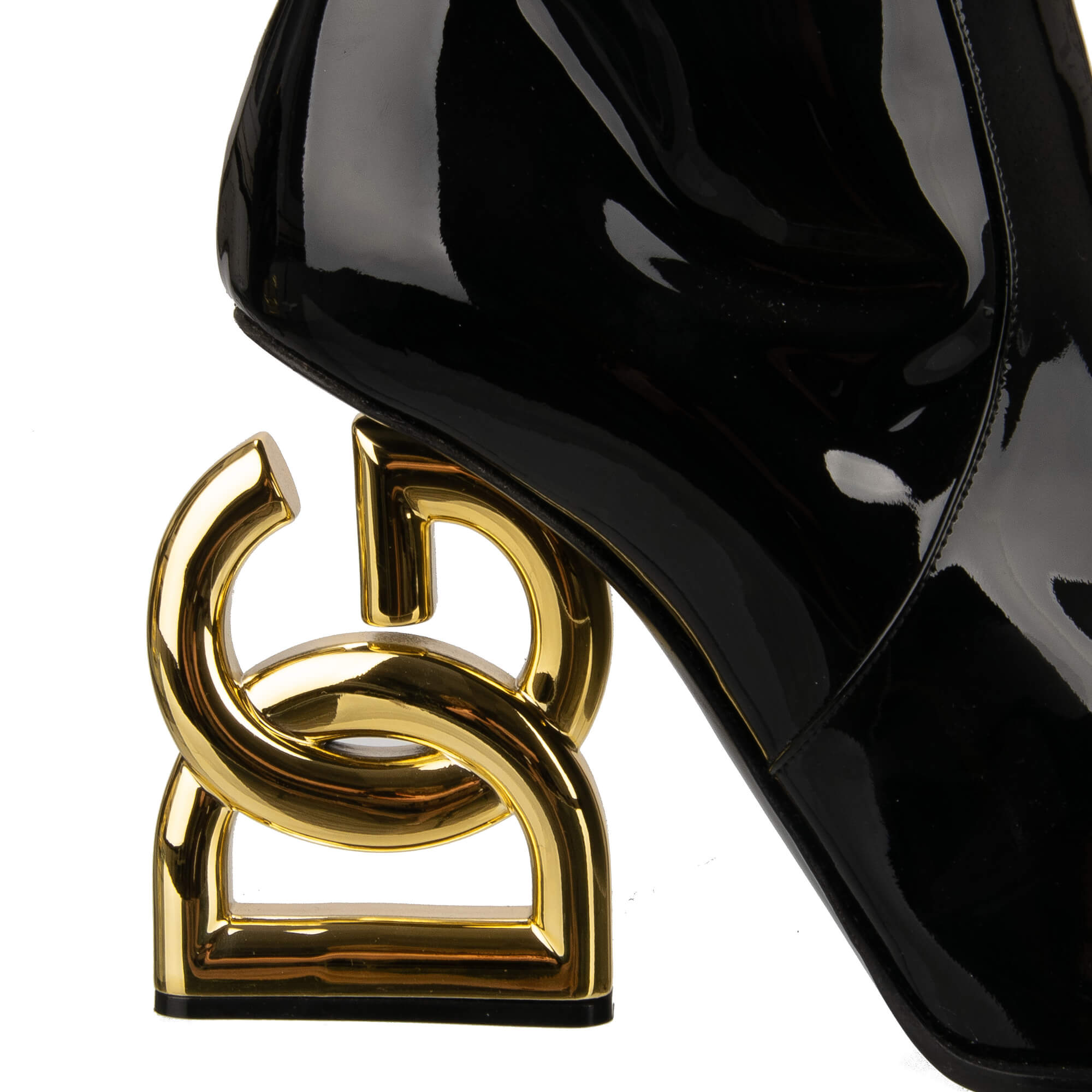 Patent Leather Boots CARDINALE with DG Logo metal heels in gold and black by DOLCE & GABBANA