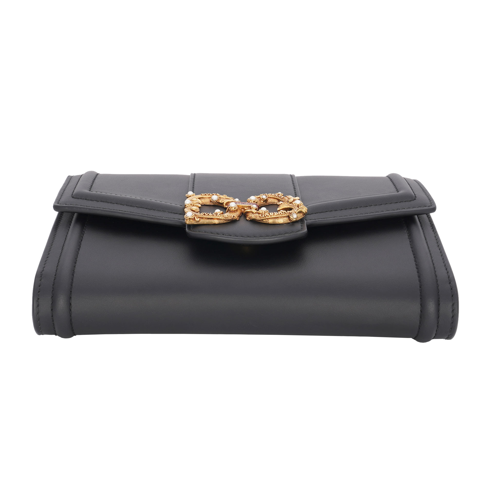 Crossbody Bag / Clutch / Wallet DG AMORE made of calf leather with DG vintage brass fastening embellished with pearls and enameled scroll and with structured metal chain strap by DOLCE & GABBANA